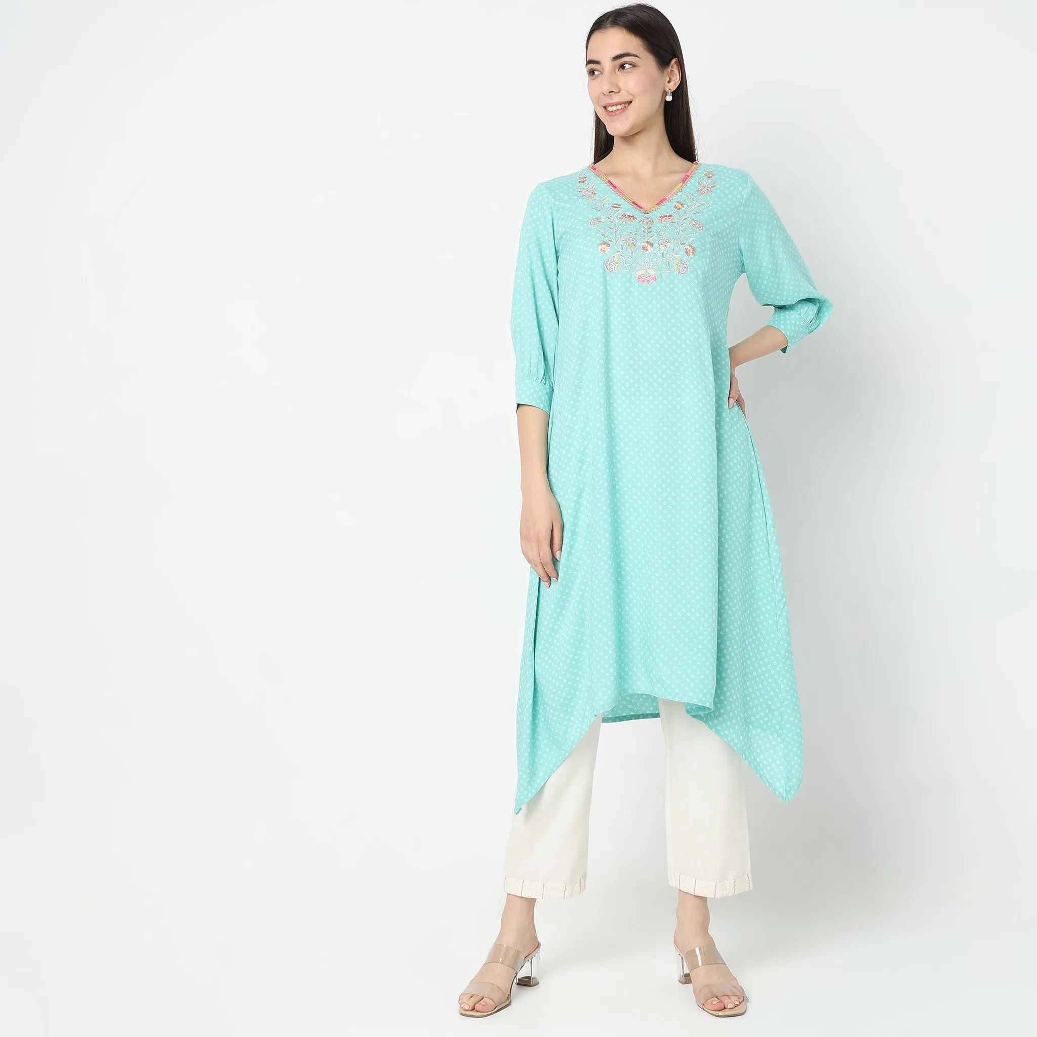 Flare Fit Embroidered Kurta