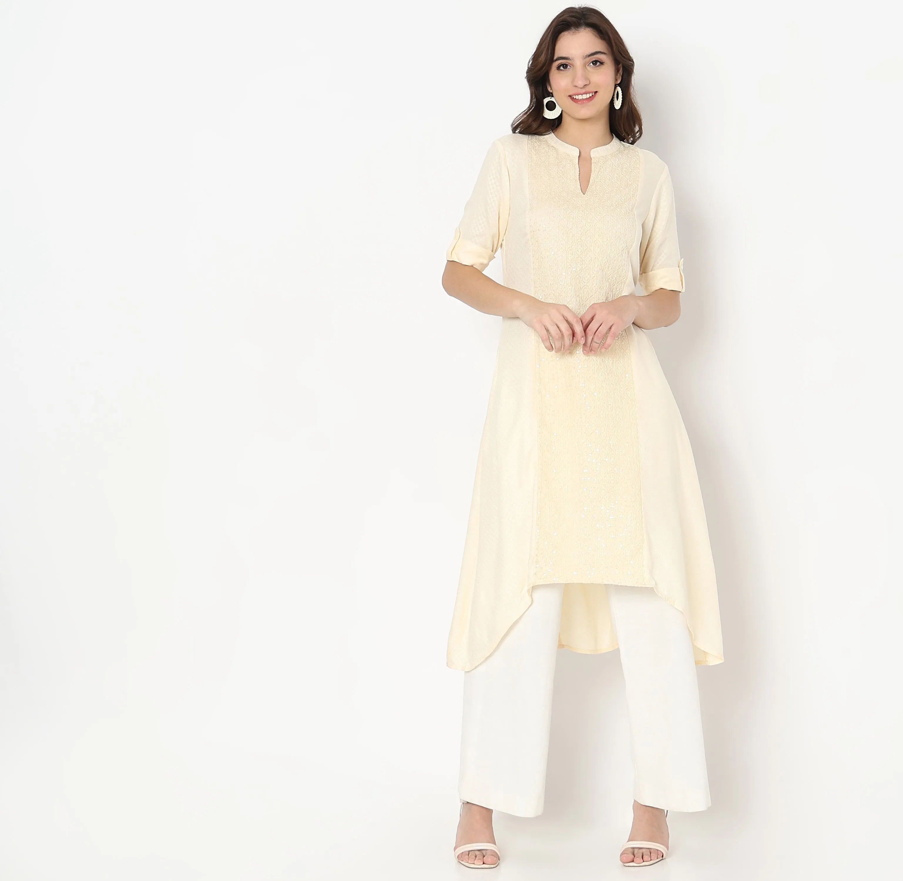 Flare Fit Embroidered Kurta