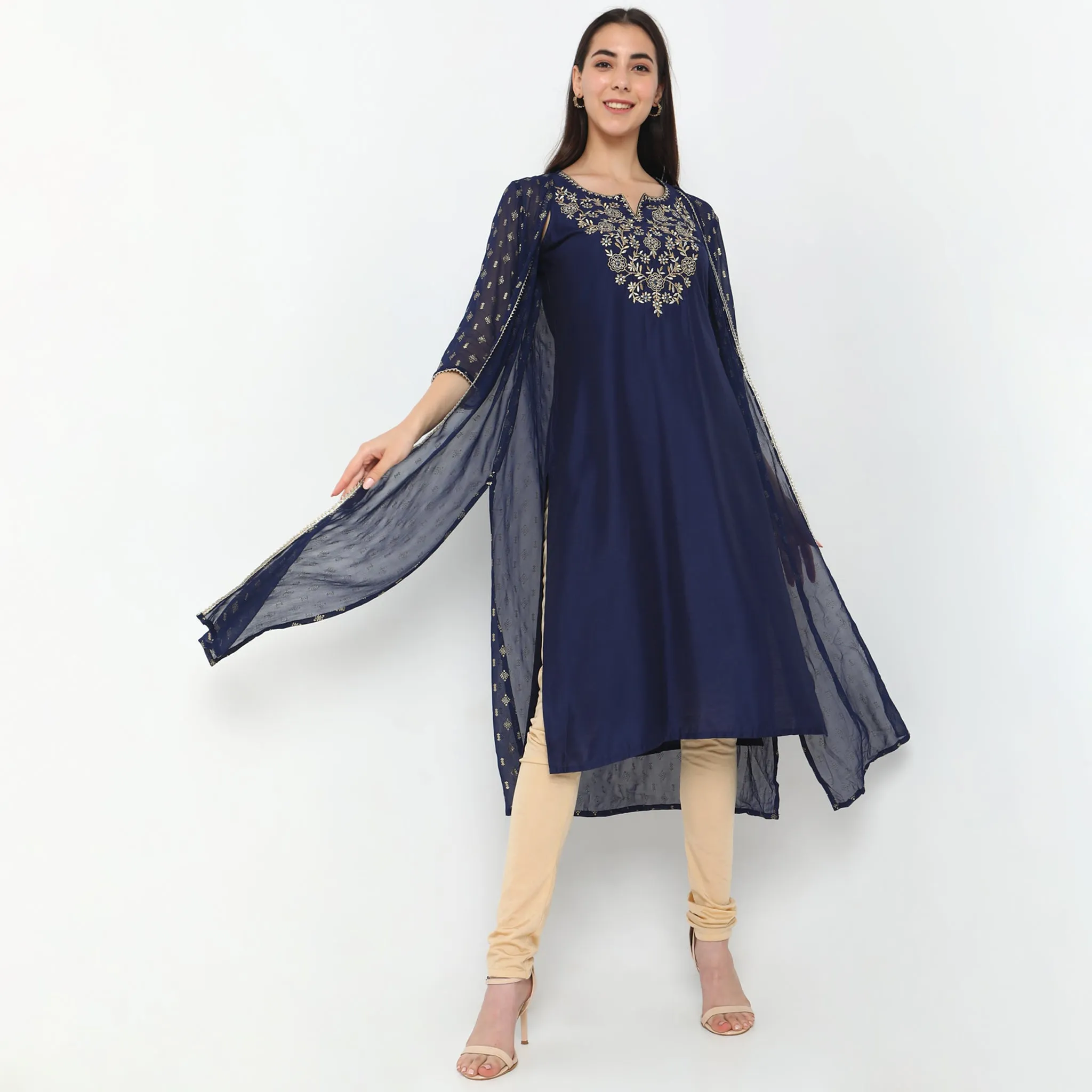 Flare Fit Embroidered Kurta