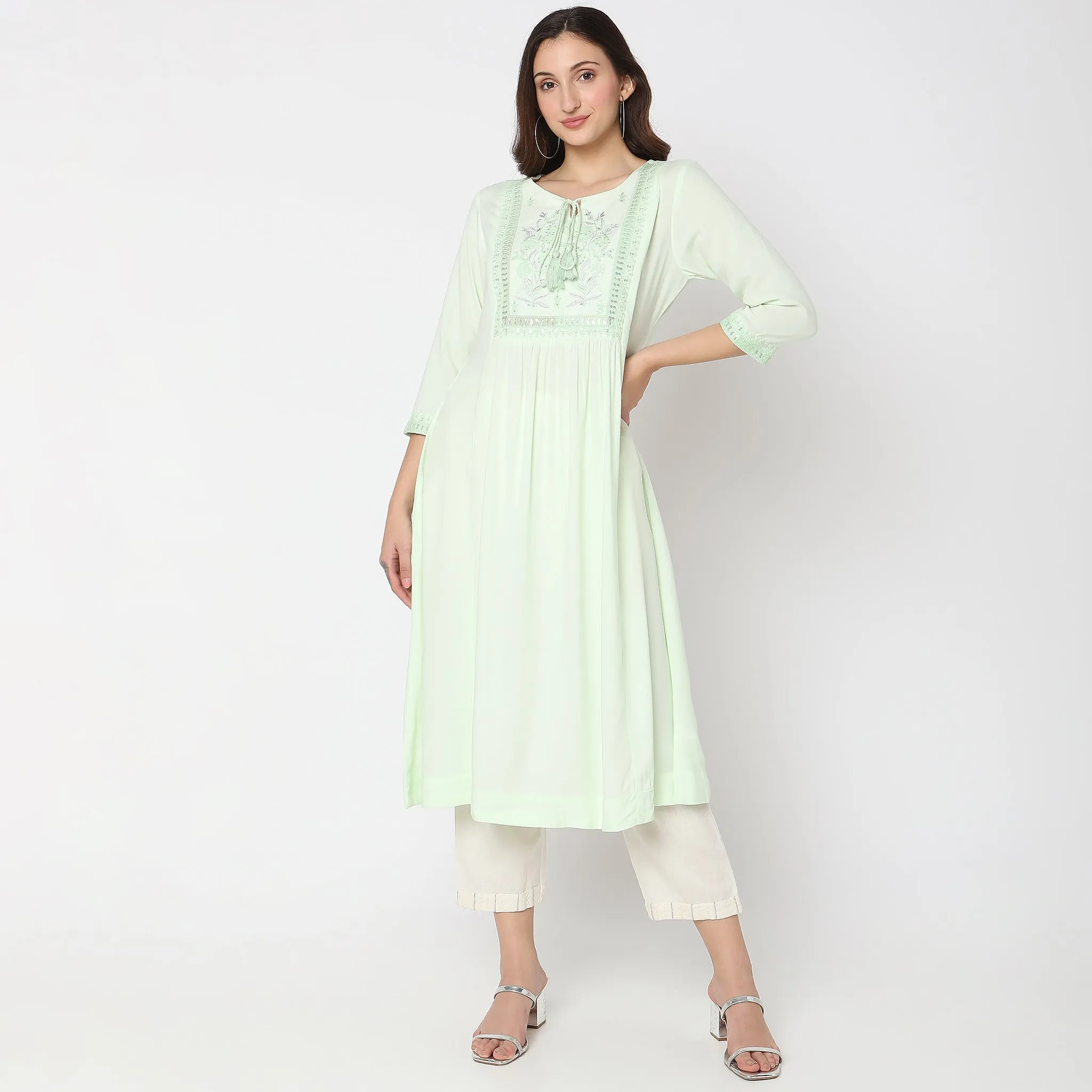 Flare Fit Embroidered Kurta