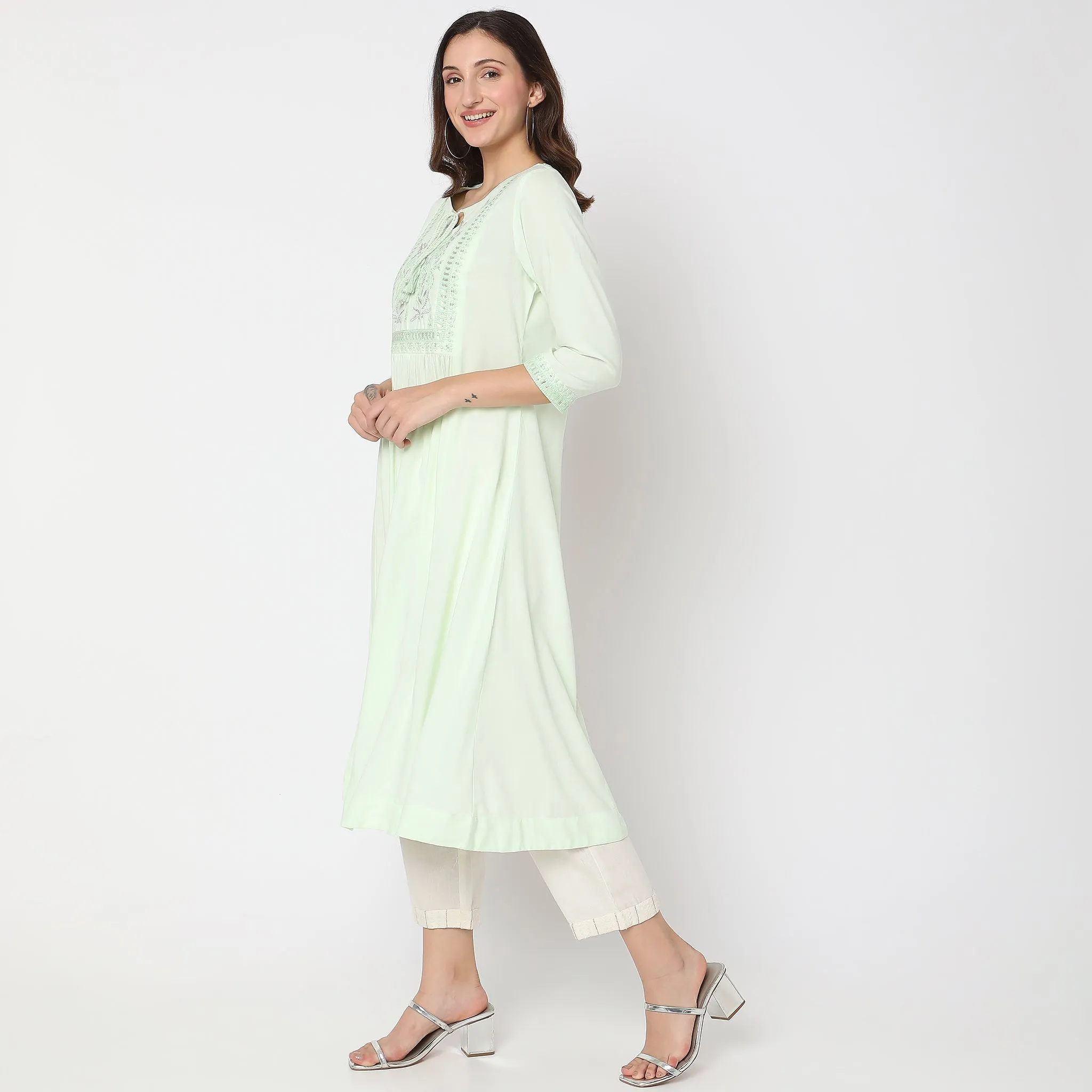 Flare Fit Embroidered Kurta