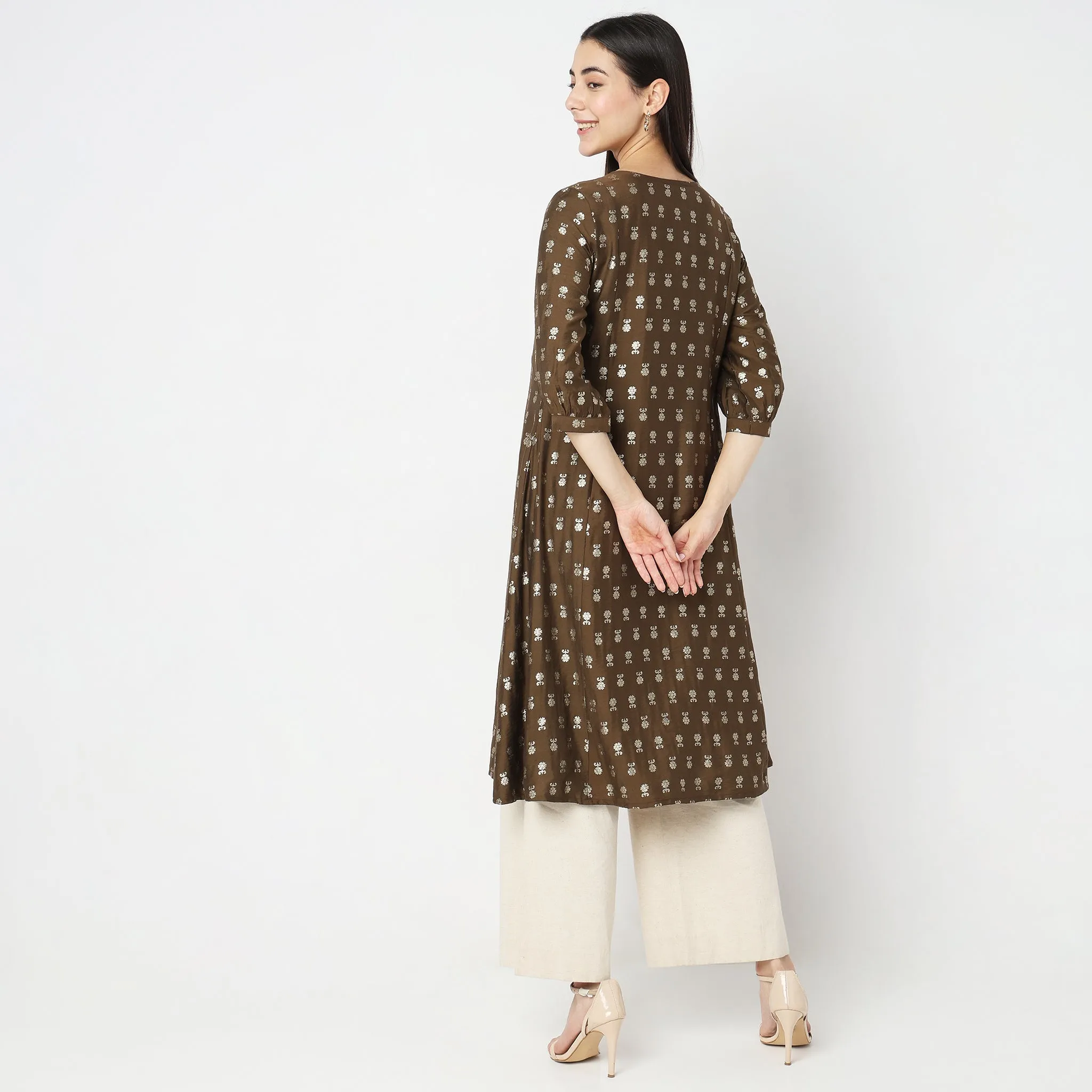 Flare Fit Embroidered Kurta