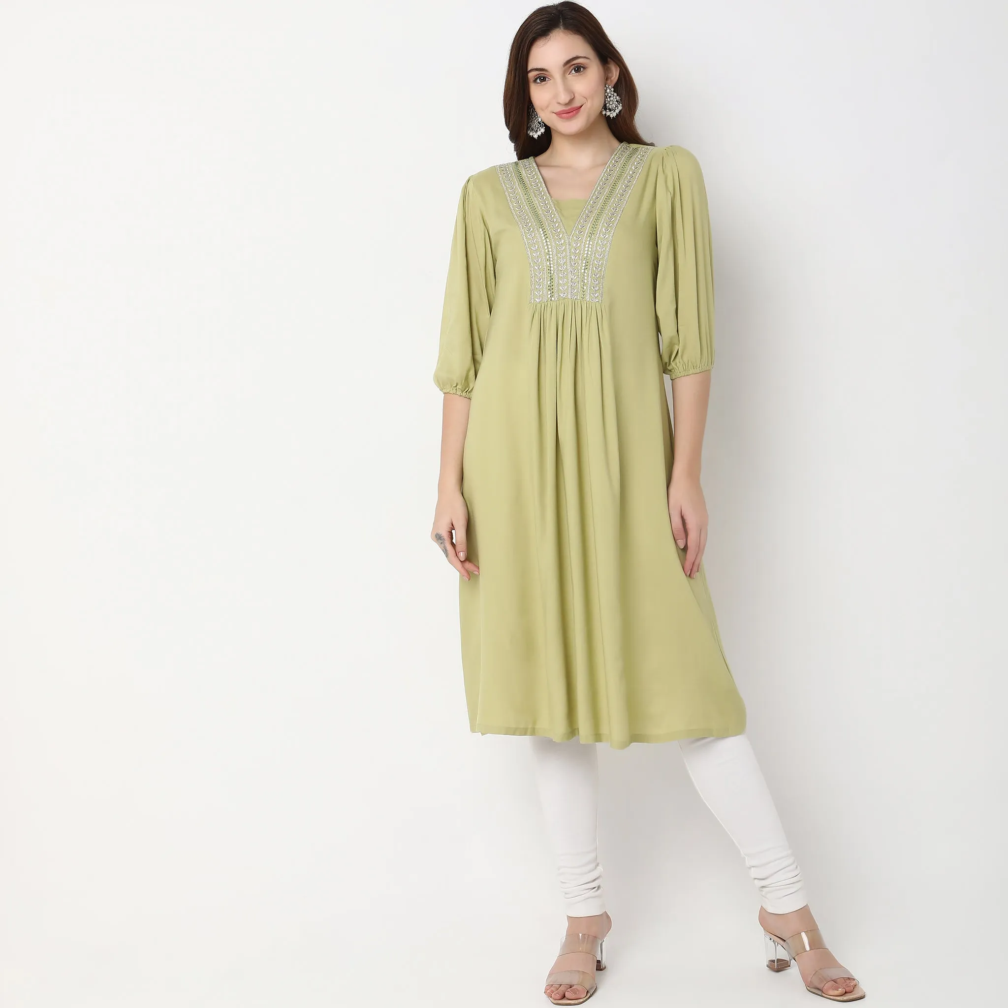 Flare Fit Embroidered Kurta