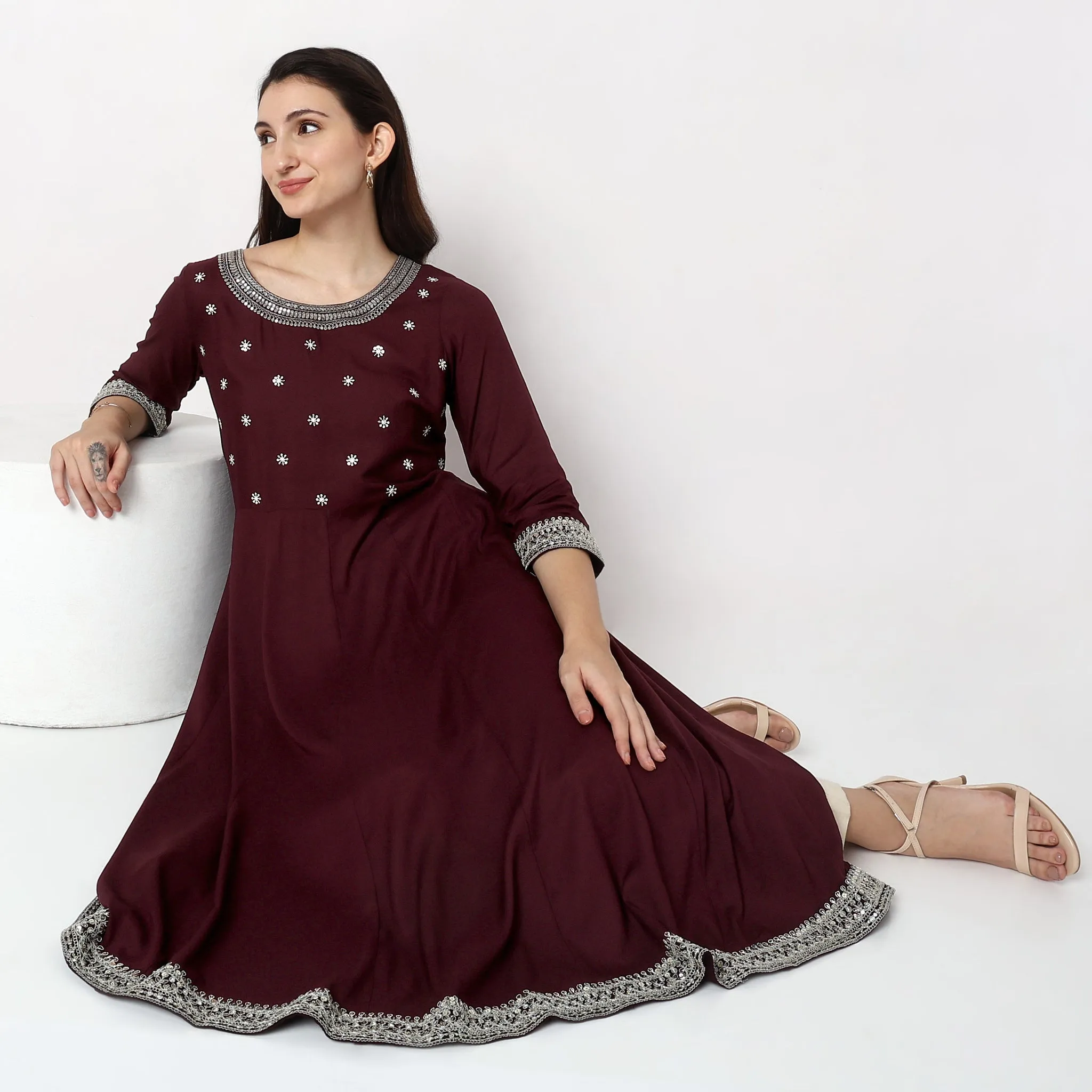 Flare Fit Embroidered Kurta