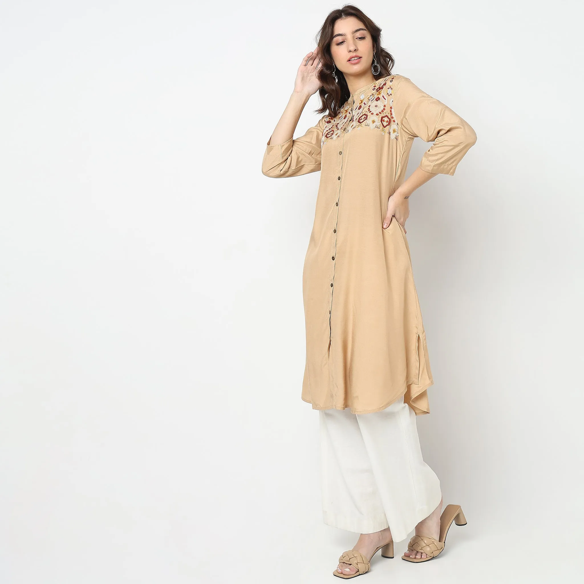 Flare Fit Embroidered Kurta