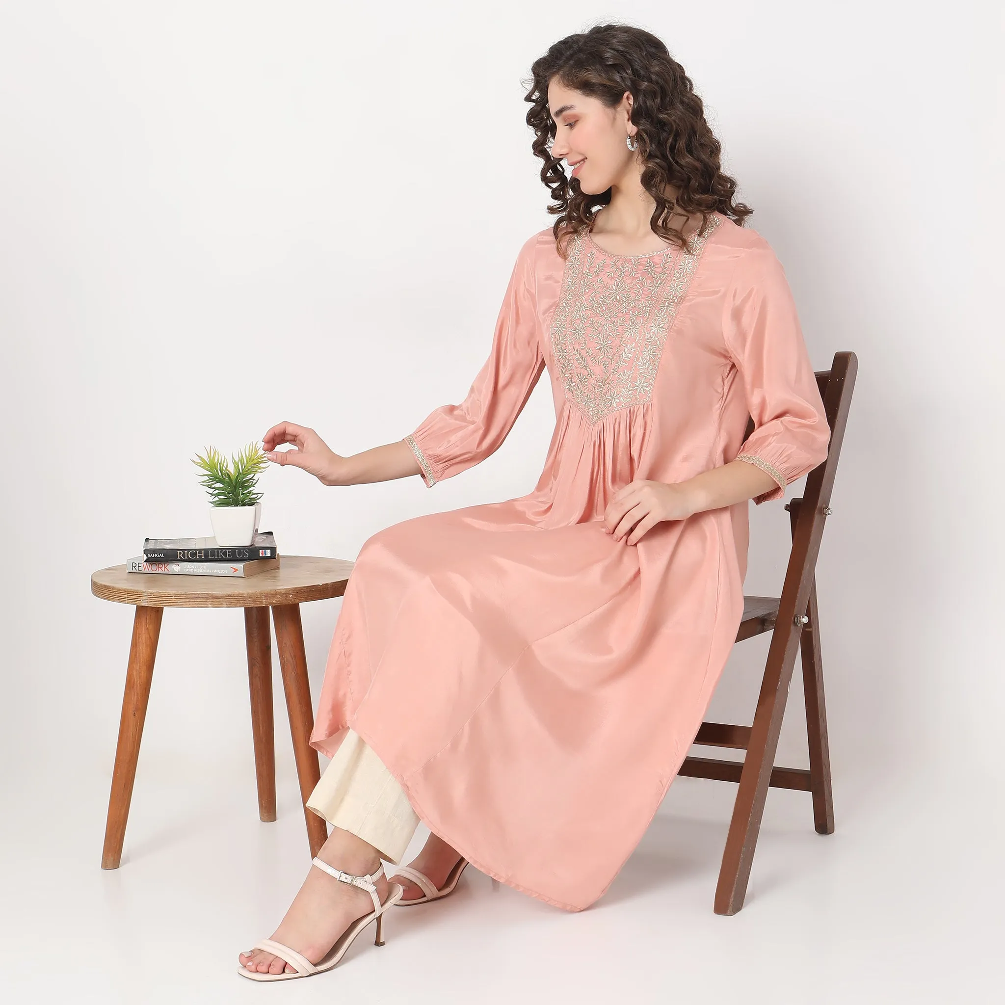 Flare Fit Embroidered Kurta