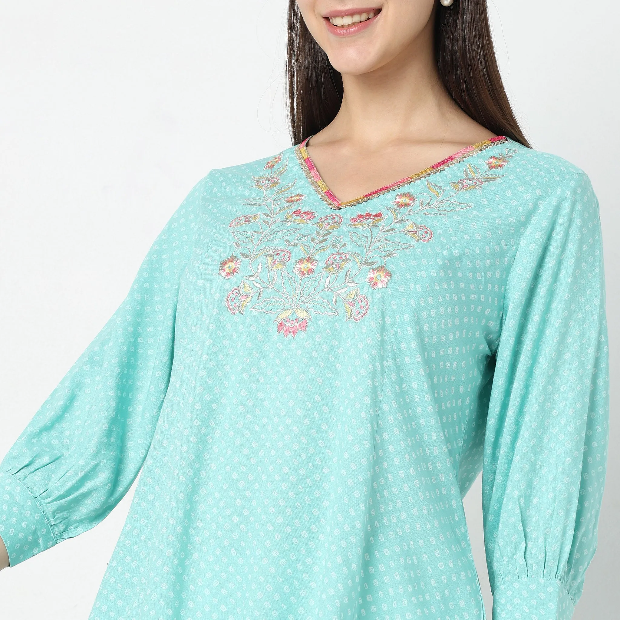 Flare Fit Embroidered Kurta