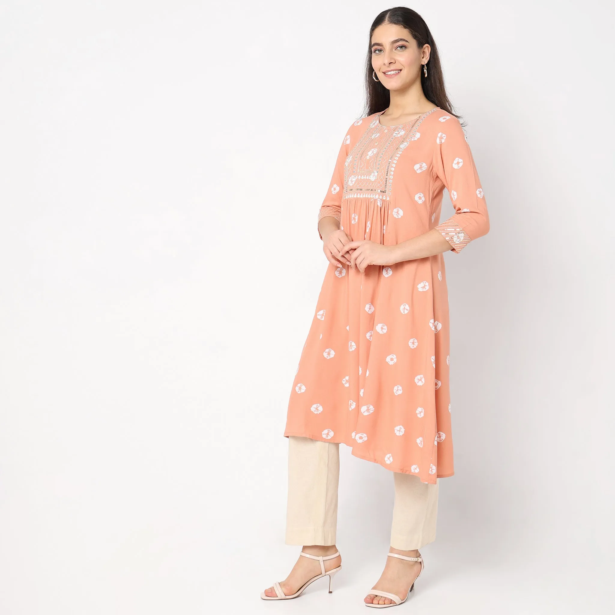 Flare Fit Embroidered Kurta