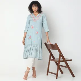 Flare Fit Embroidered Kurta