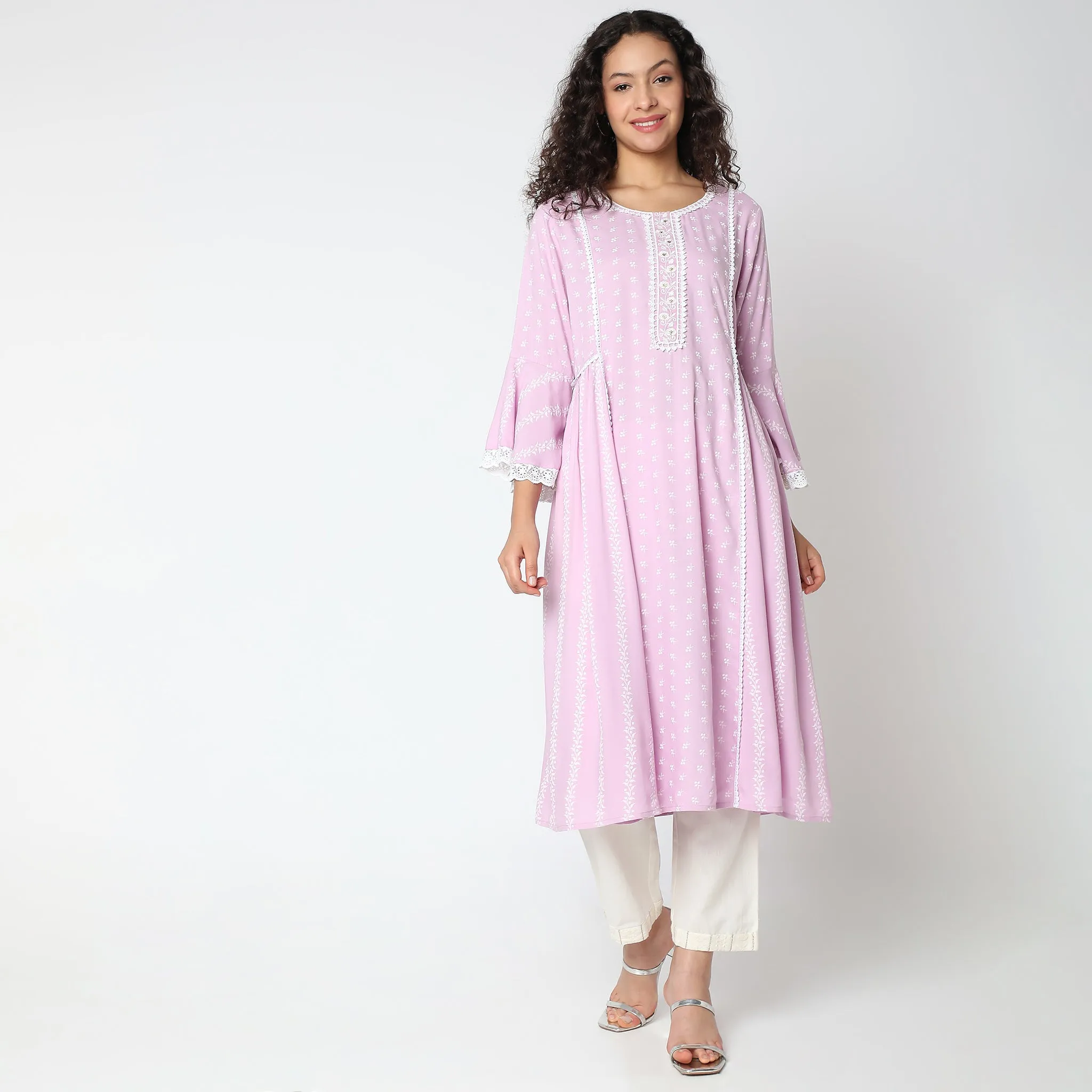 Flare Fit Embroidered Kurta