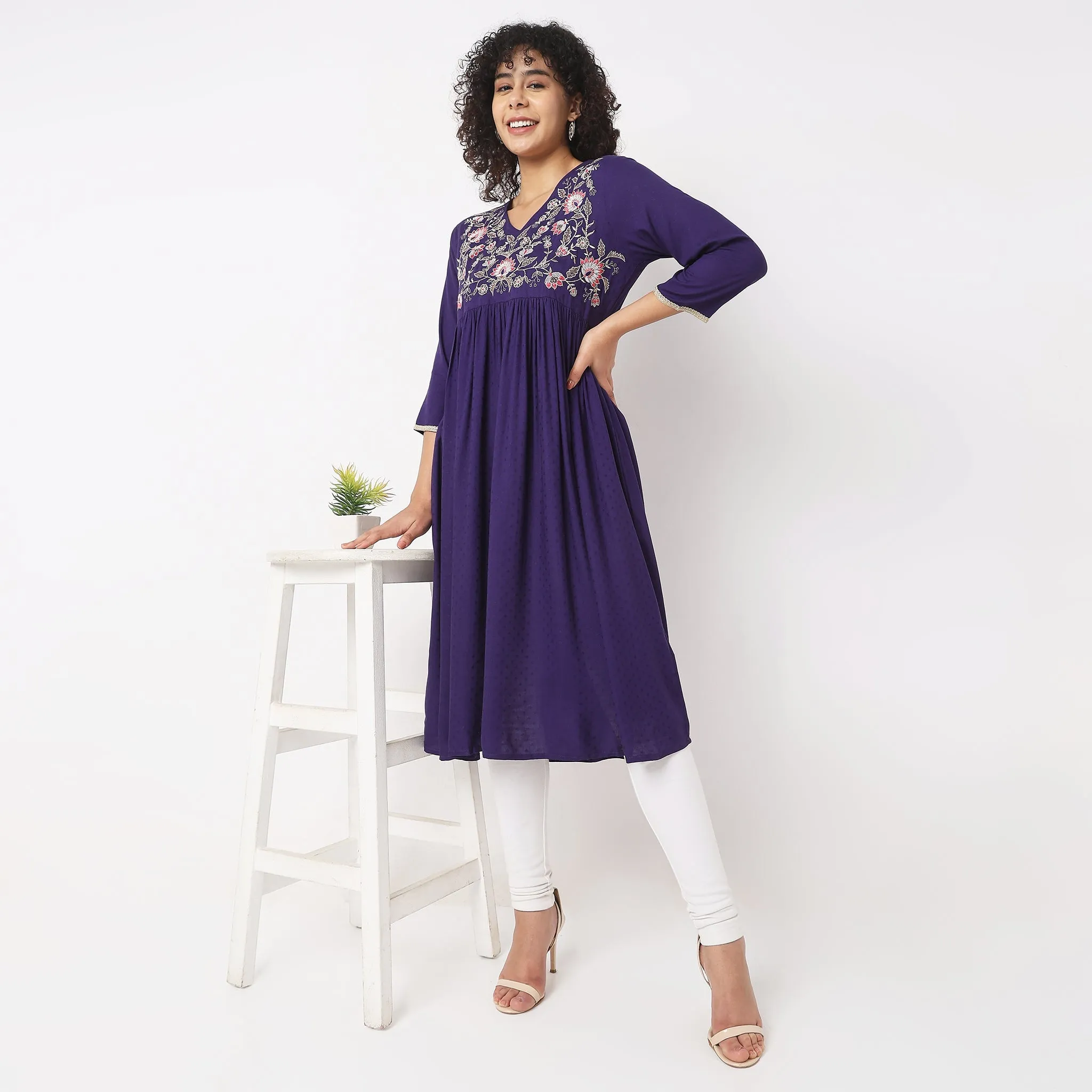 Flare Fit Embroidered Kurta