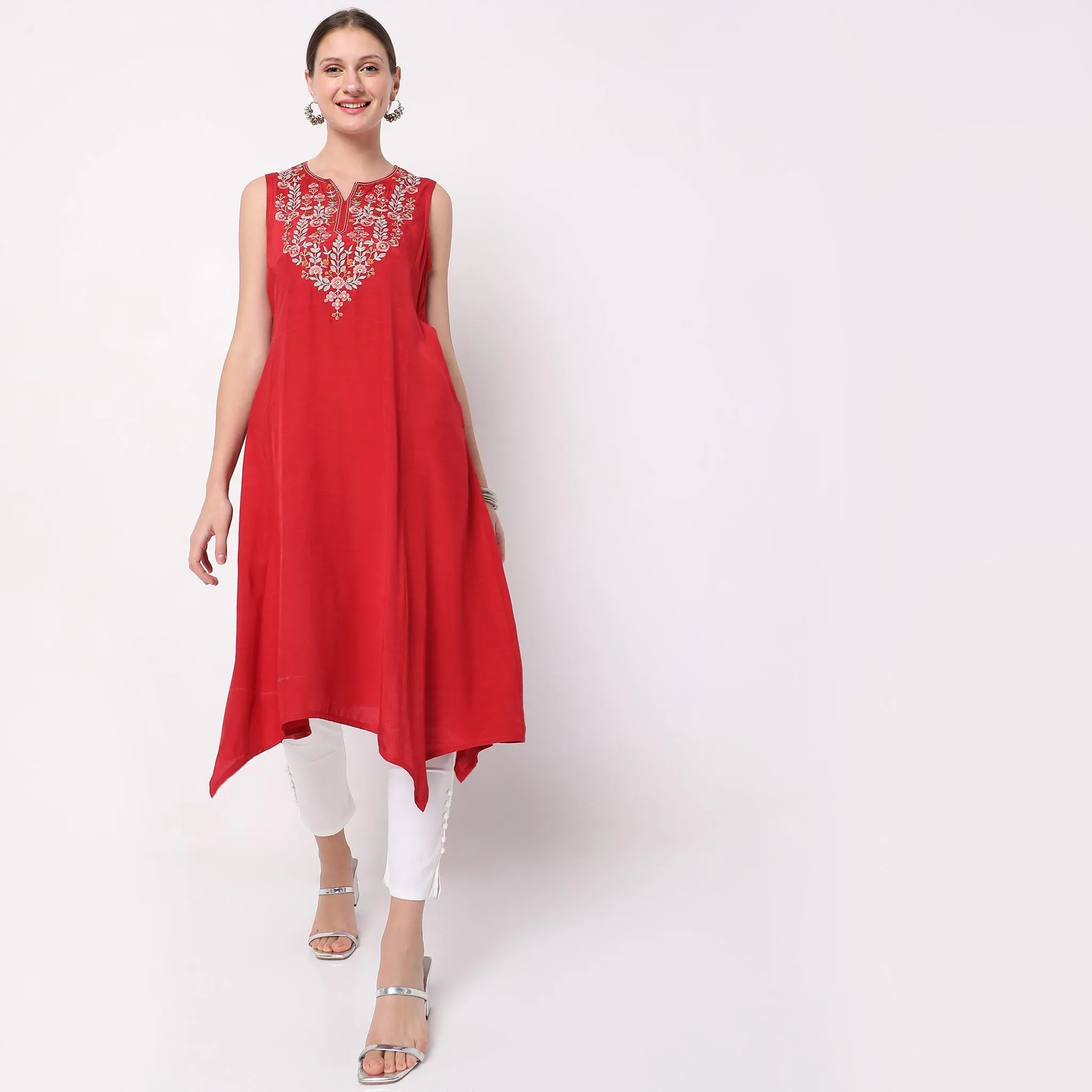 Flare Fit Embroidered Kurta