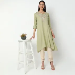 Flare Fit Embroidered Kurta