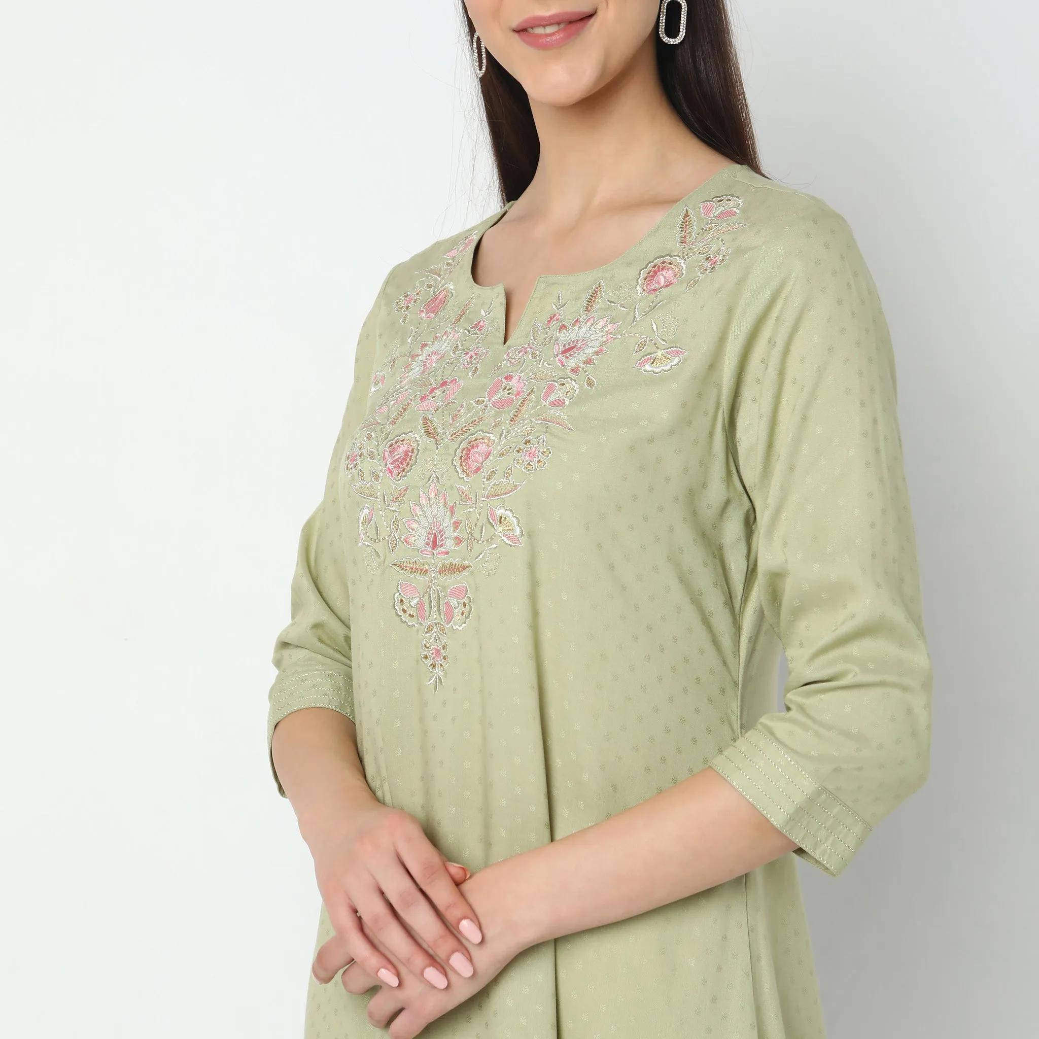 Flare Fit Embroidered Kurta