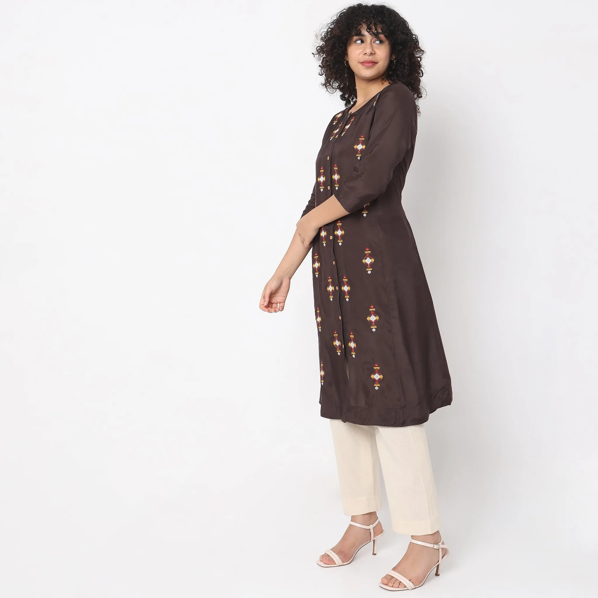 Flare Fit Embroidered Kurta