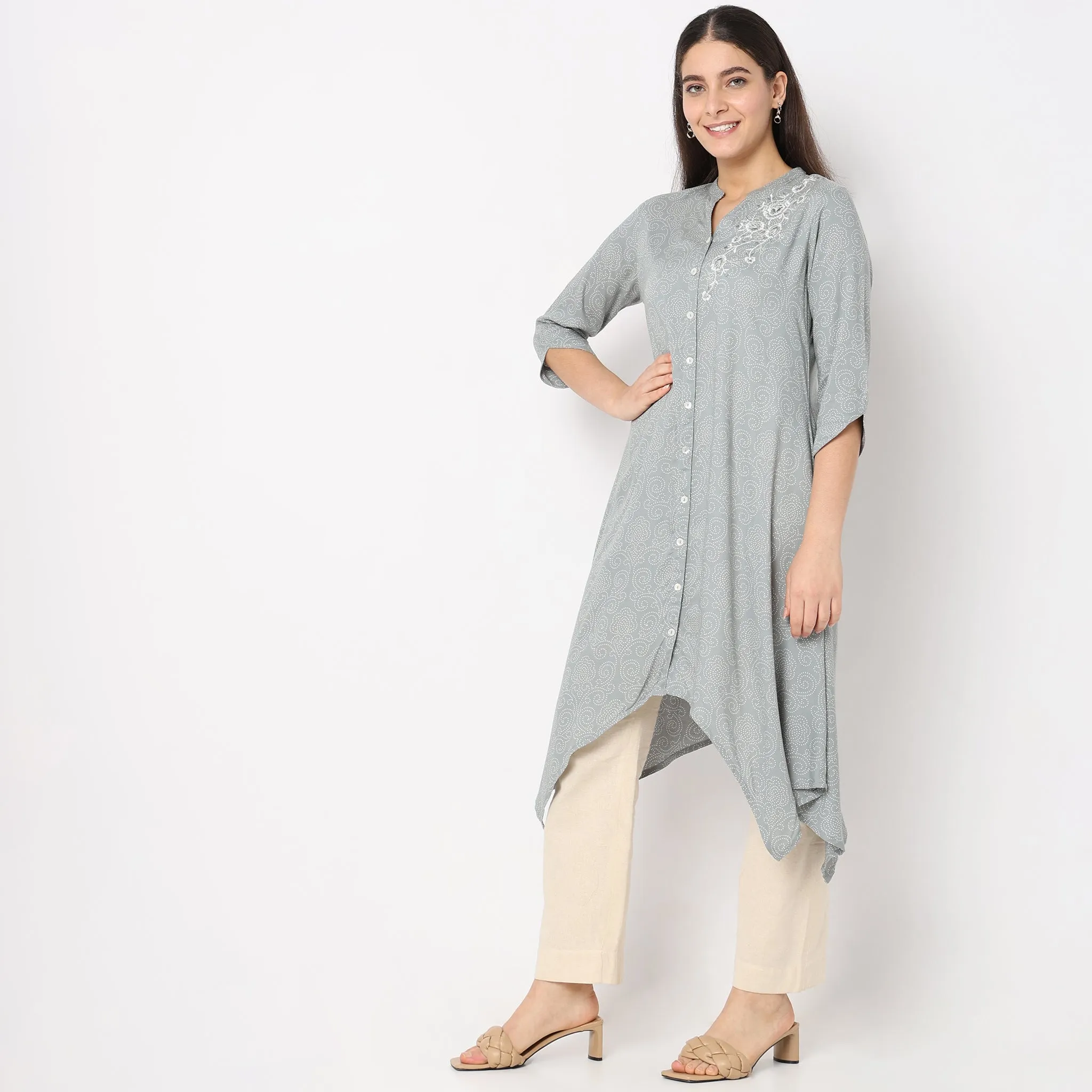 Flare Fit Embroidered Kurta