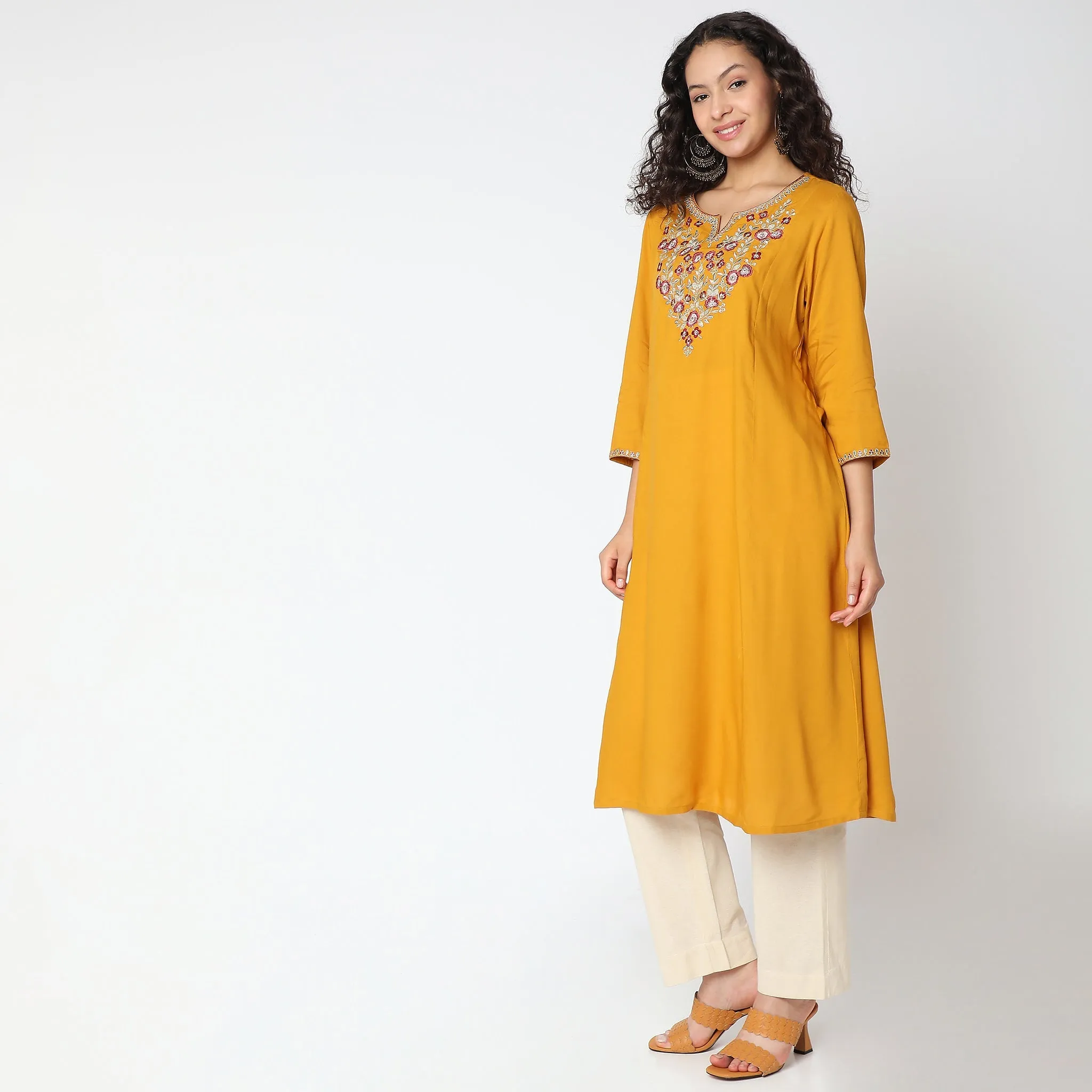 Flare Fit Embroidered Kurta