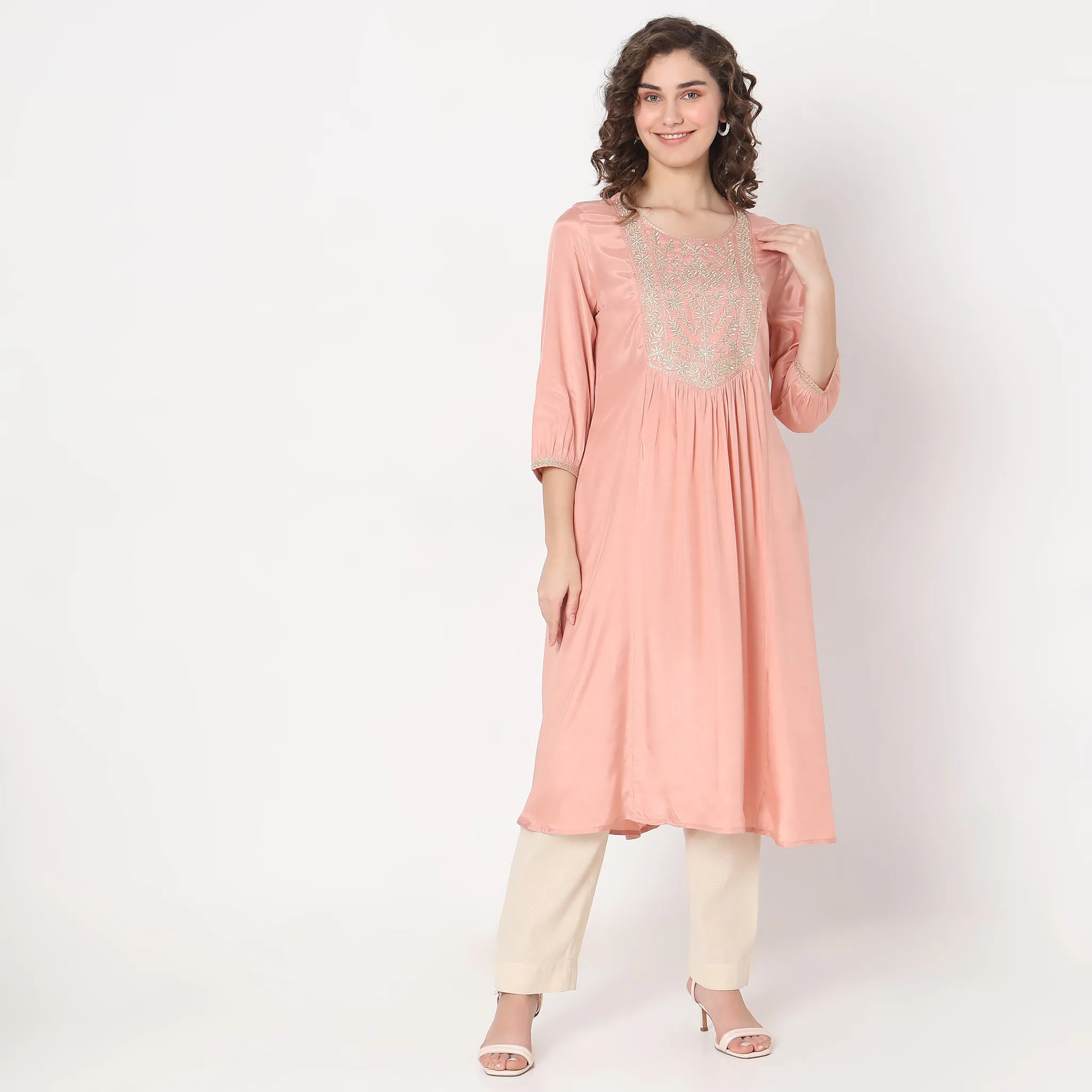 Flare Fit Embroidered Kurta