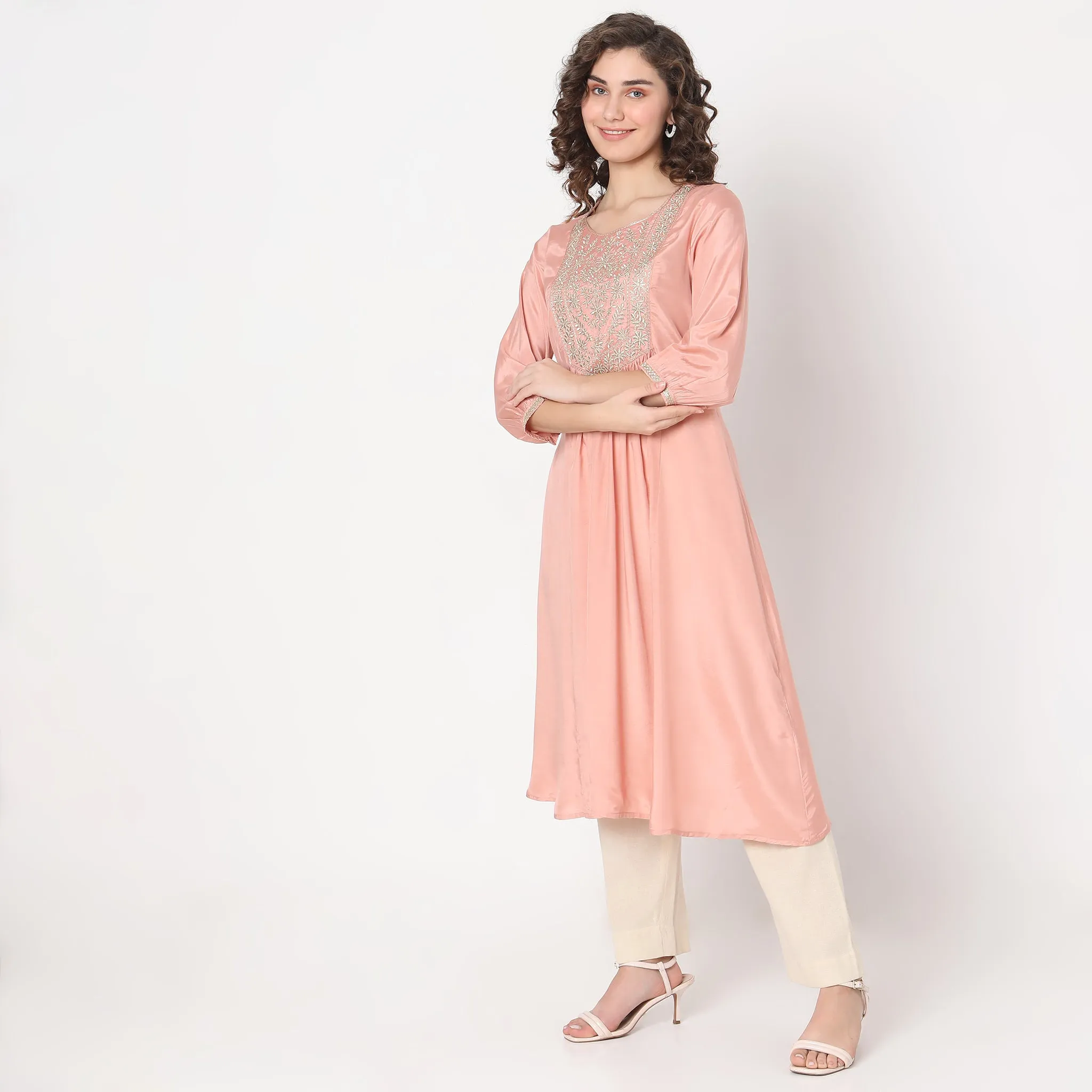 Flare Fit Embroidered Kurta