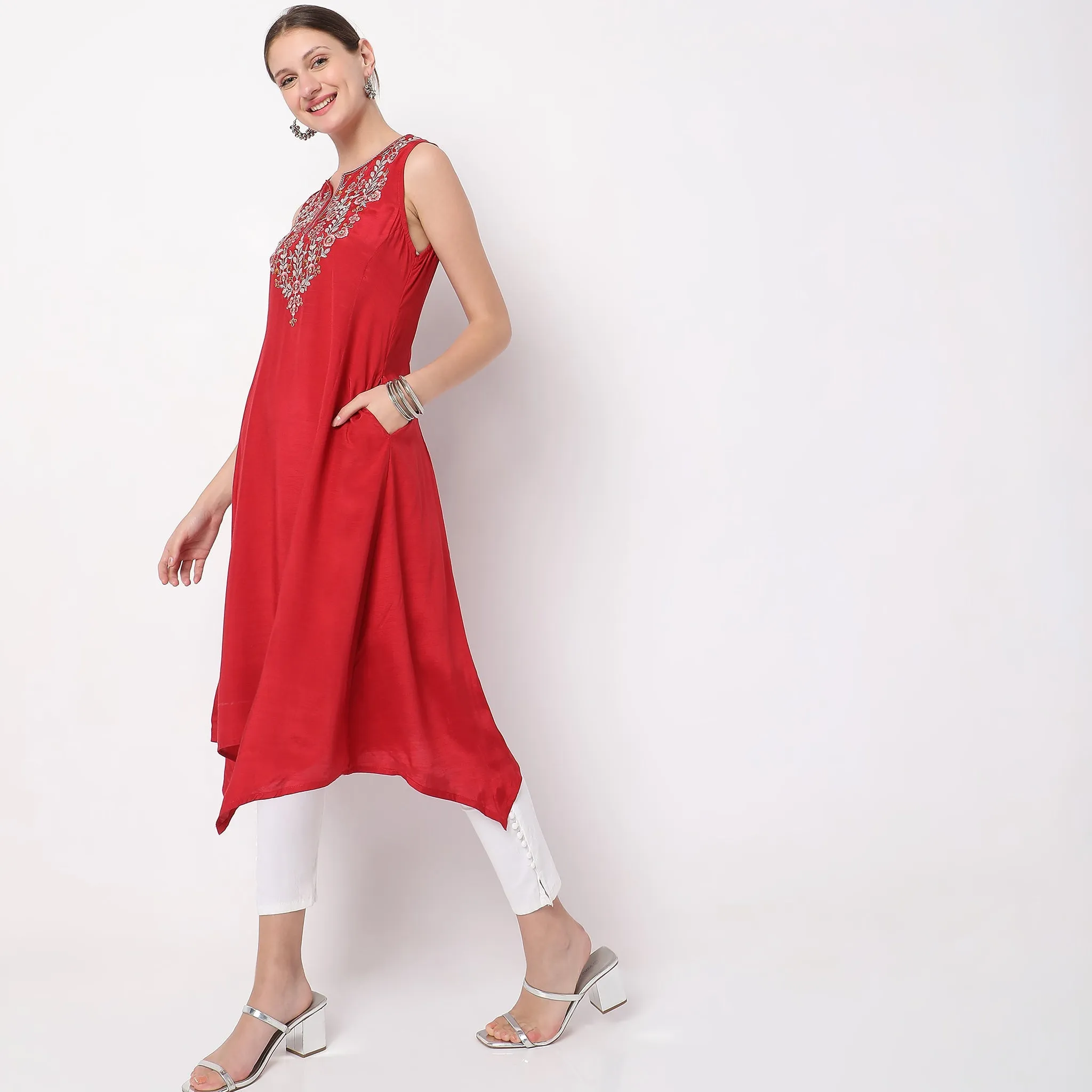 Flare Fit Embroidered Kurta