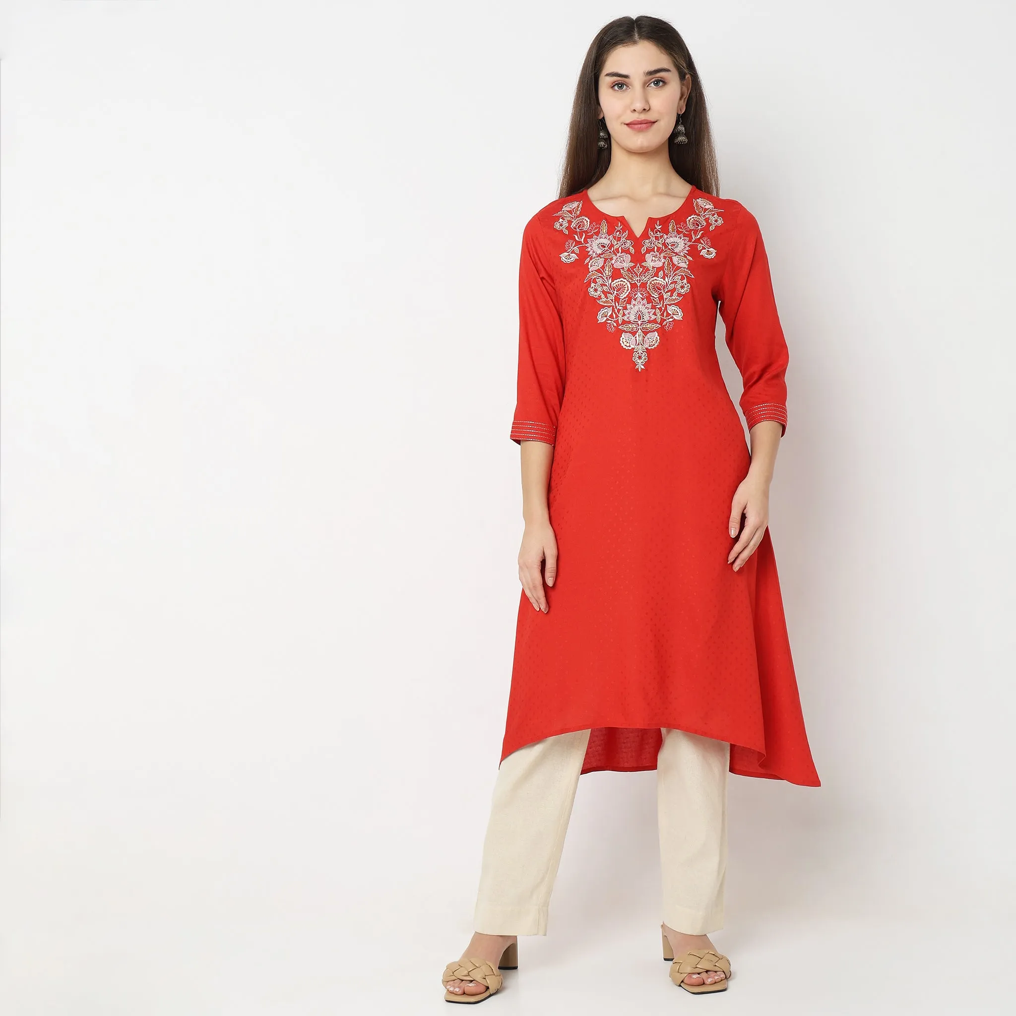 Flare Fit Embroidered Kurta