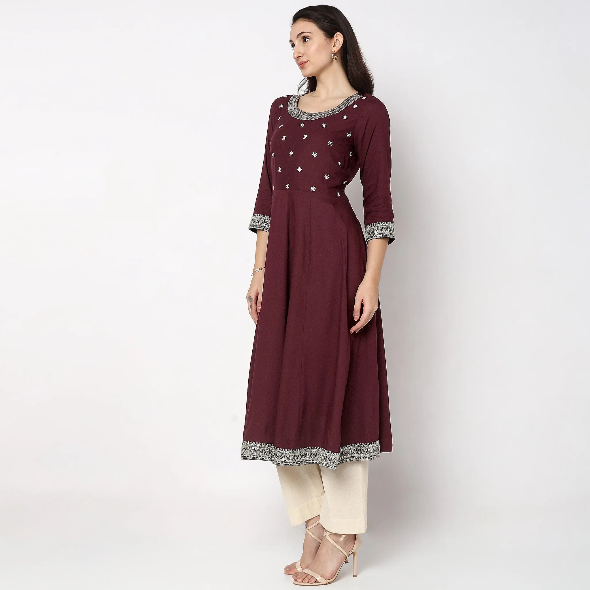 Flare Fit Embroidered Kurta