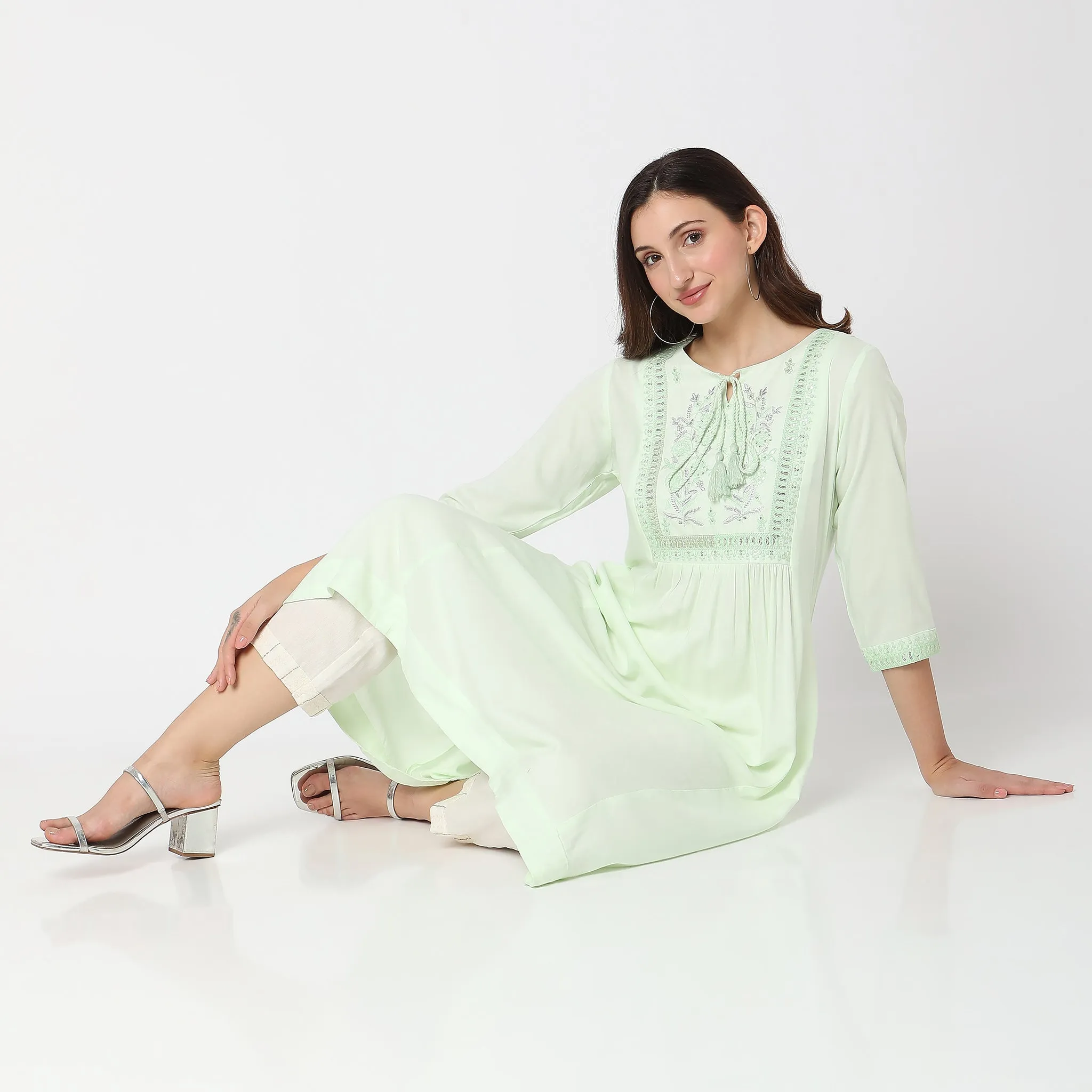 Flare Fit Embroidered Kurta