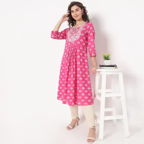 Flare Fit Embroidered Kurta