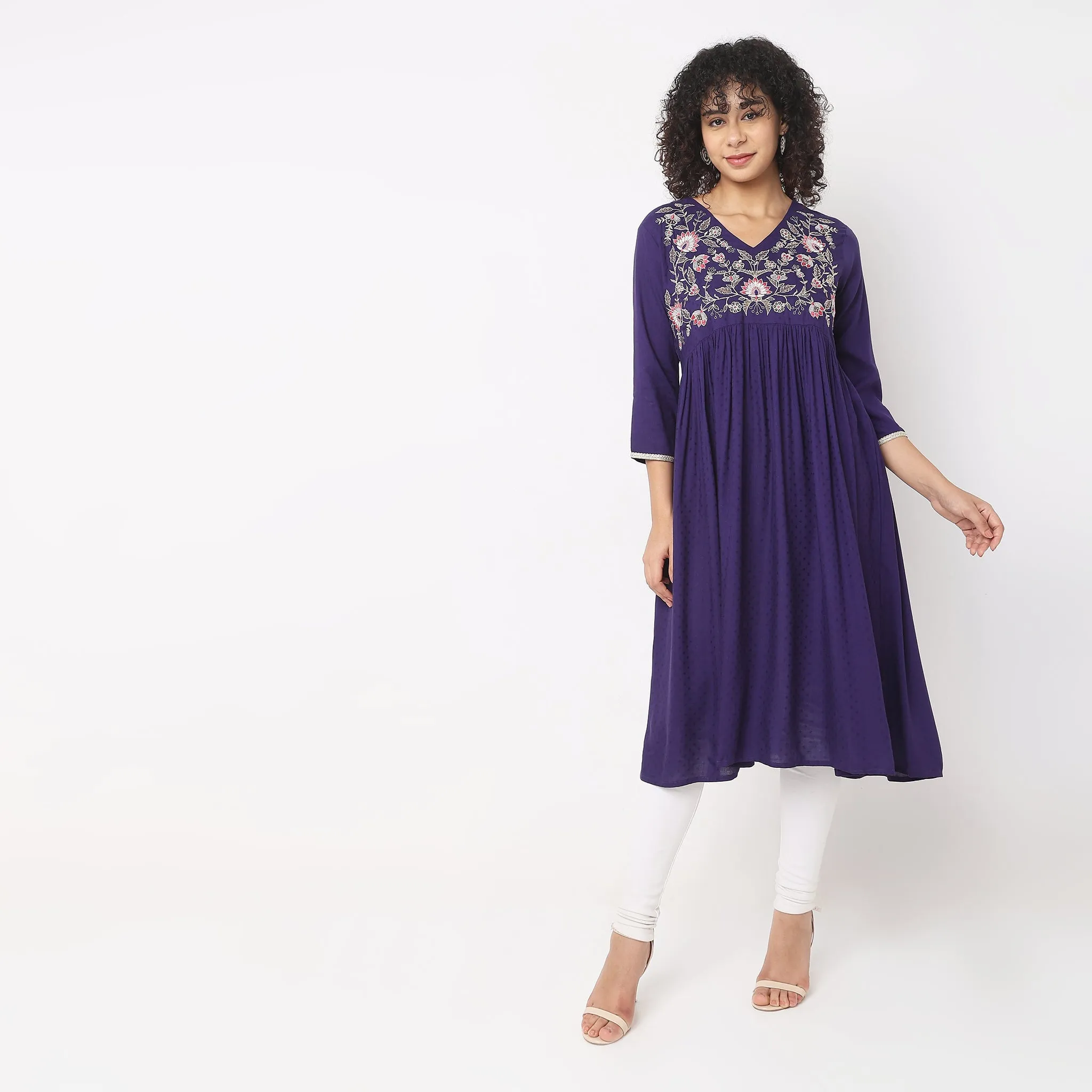 Flare Fit Embroidered Kurta