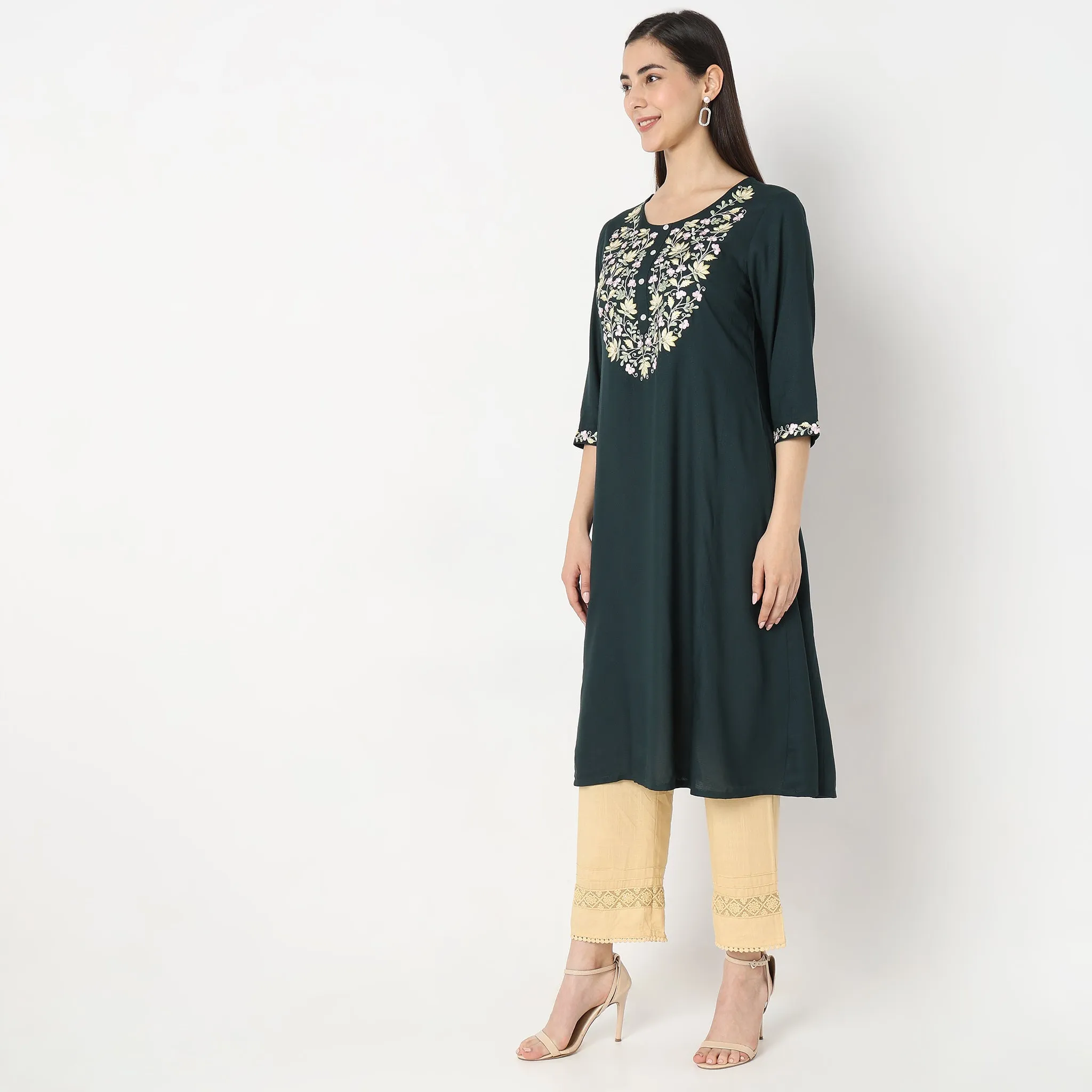 Flare Fit Embroidered Kurta