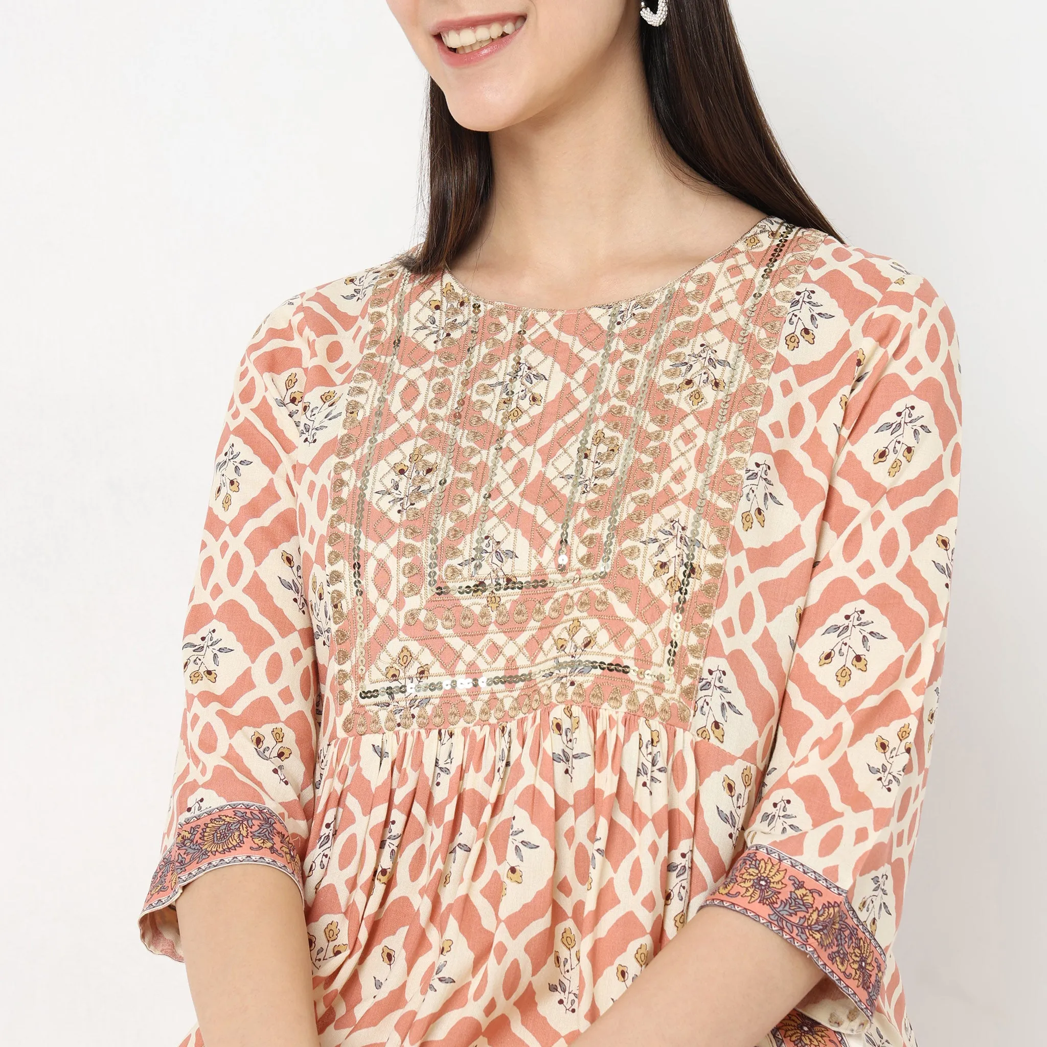 Flare Fit Embroidered Kurta