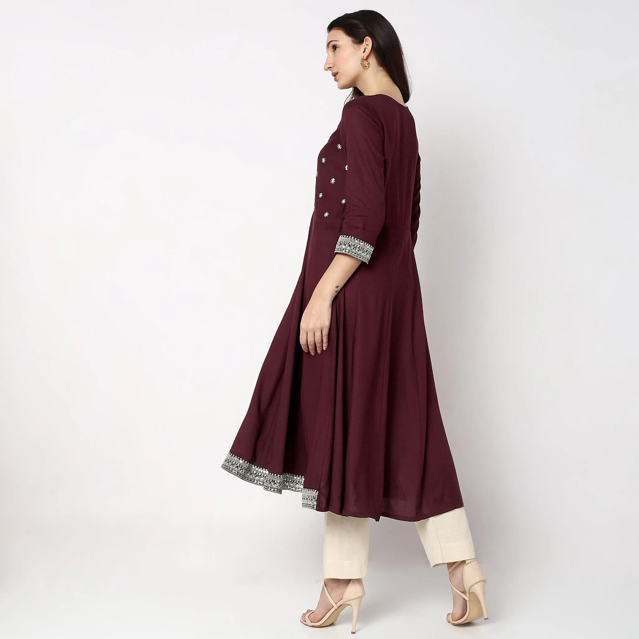 Flare Fit Embroidered Kurta