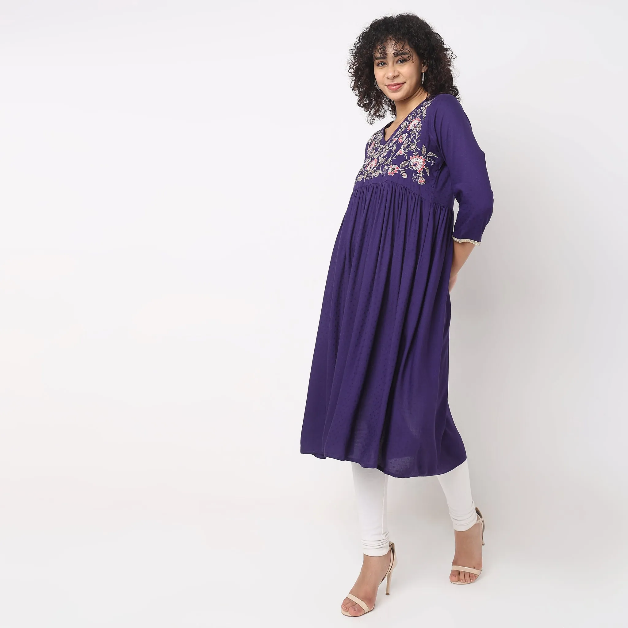 Flare Fit Embroidered Kurta