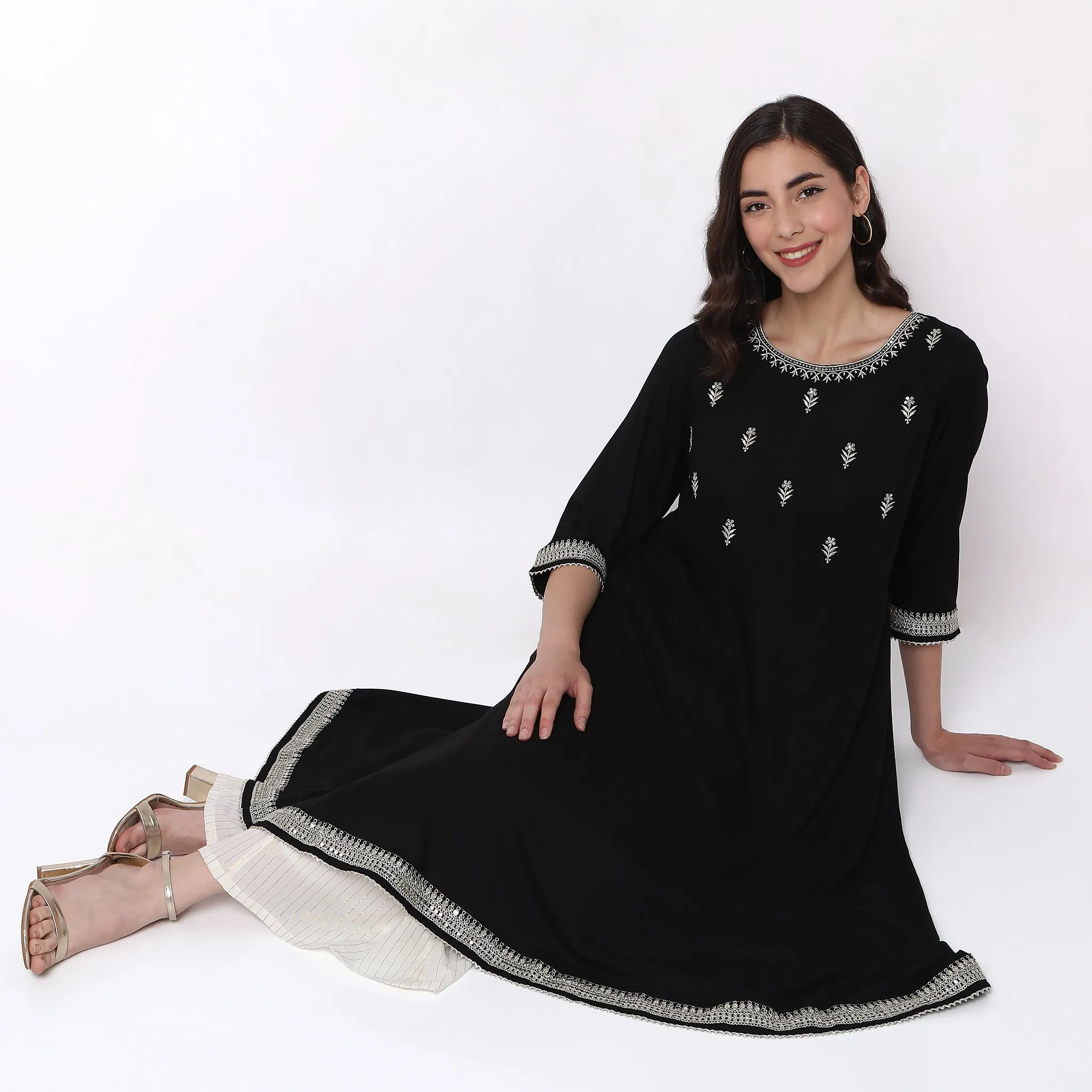 Flare Fit Embroidered Kurta