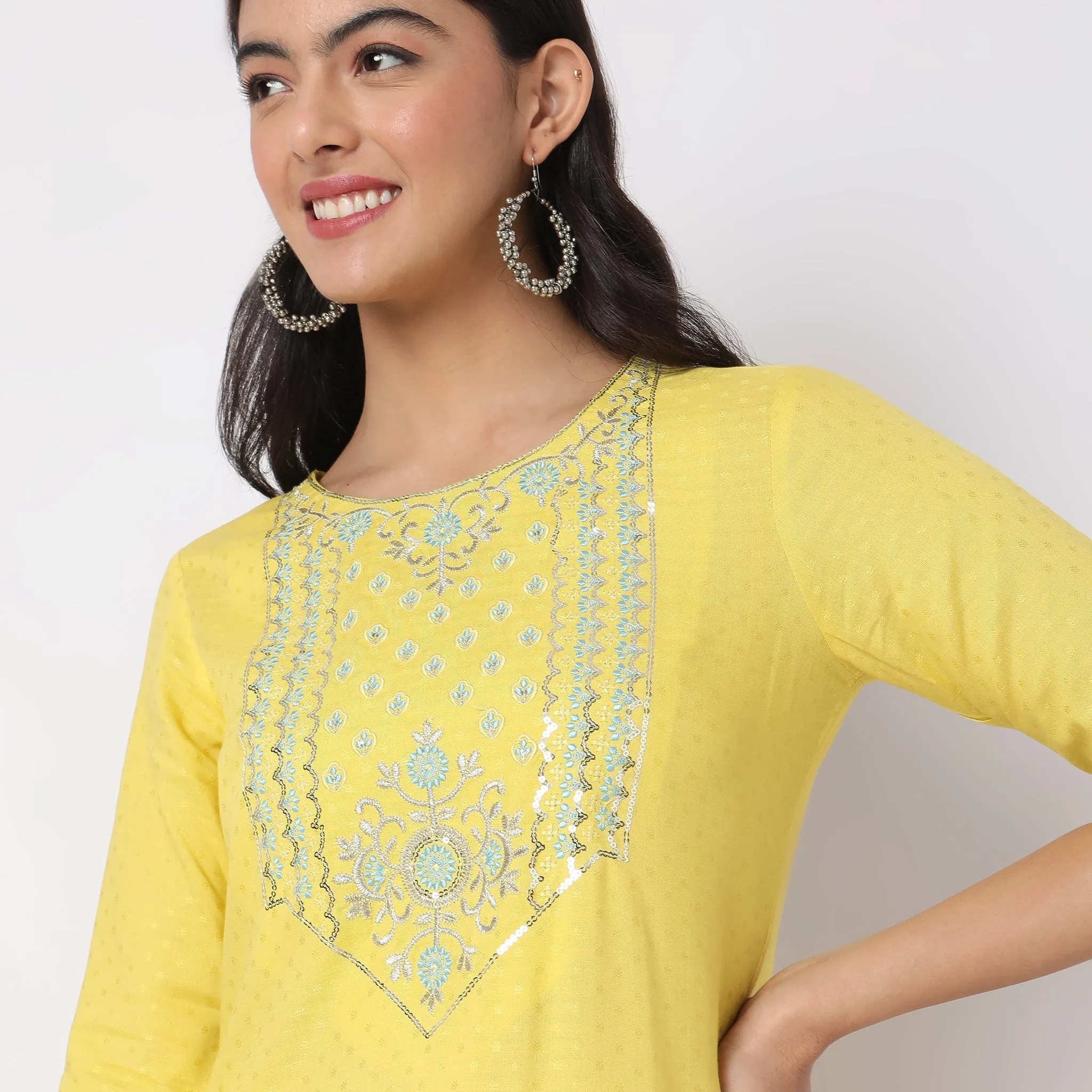 Flare Fit Embroidered Kurta