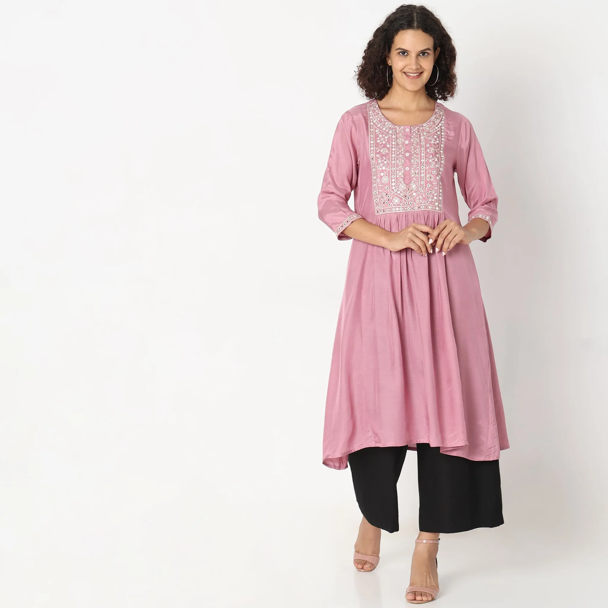 Flare Fit Embroidered Kurta