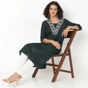 Flare Fit Embroidered Kurta