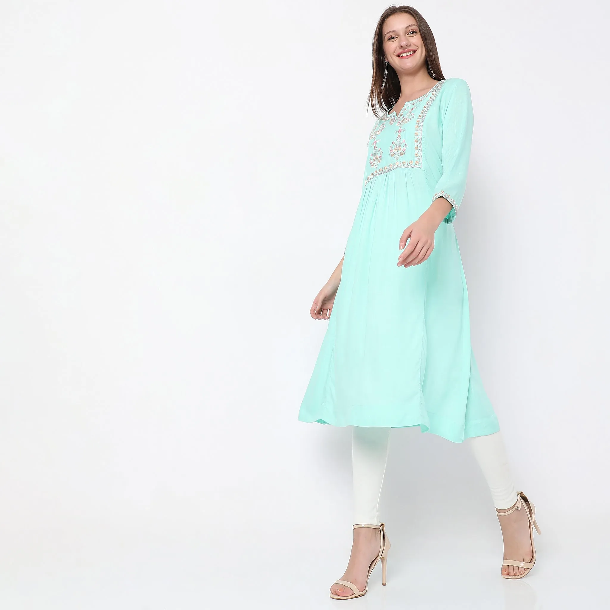 Flare Fit Embroidered Kurta