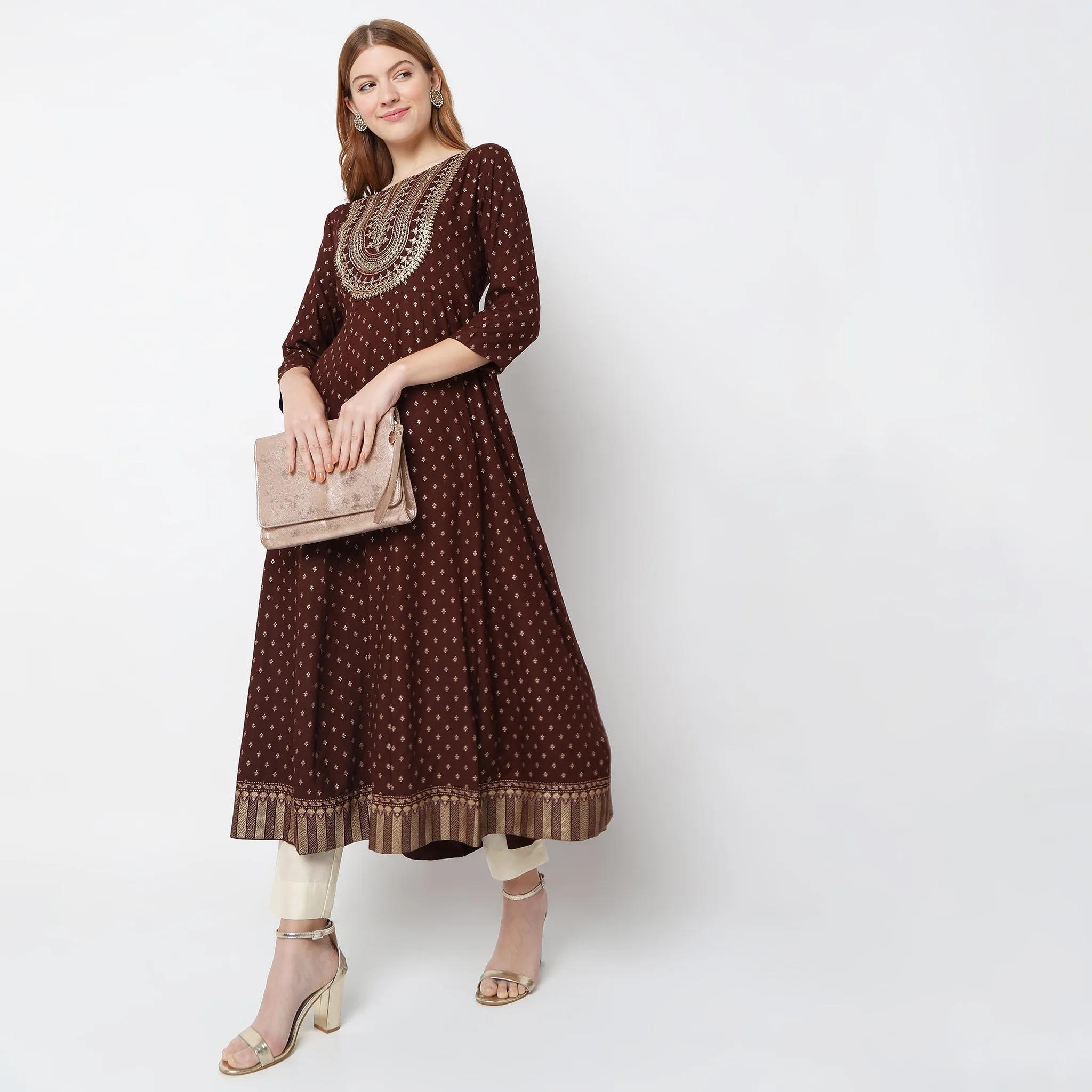 Flare Fit Embroidered Kurta