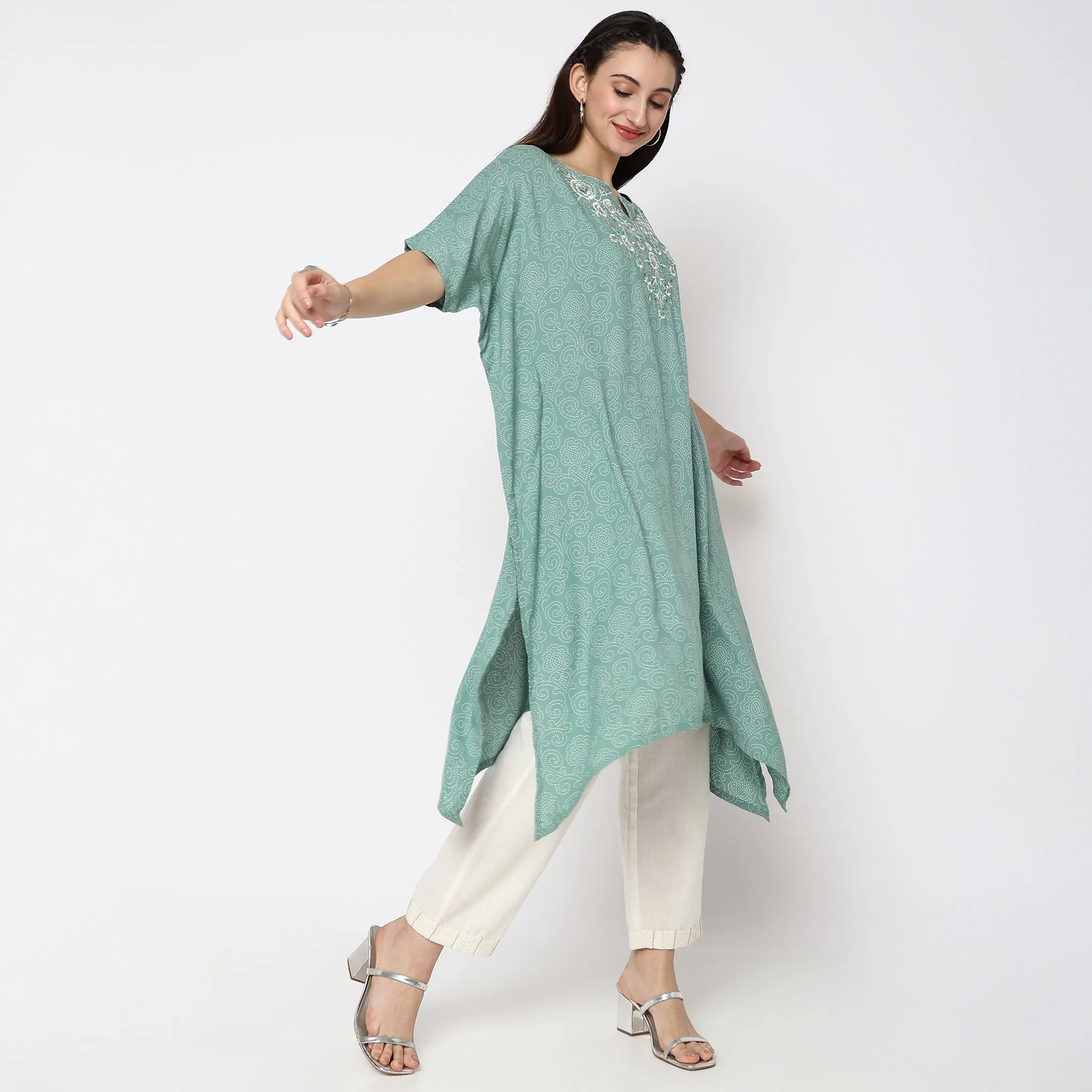 Flare Fit Embroidered Kurta