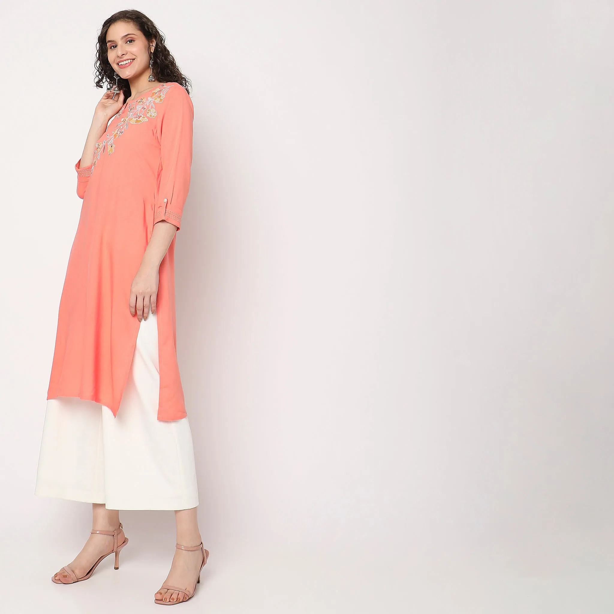 Flare Fit Embroidered Kurta