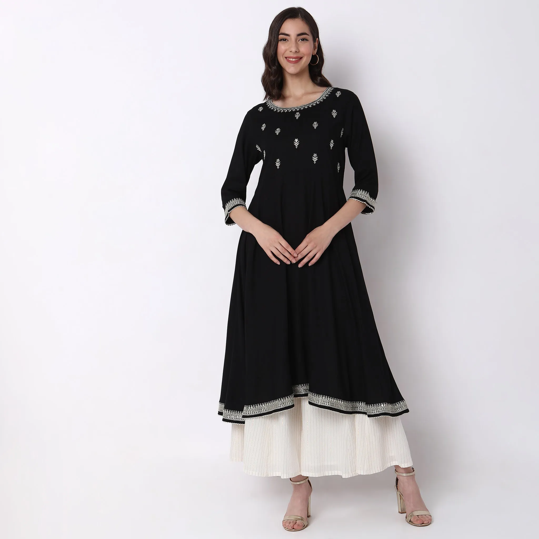 Flare Fit Embroidered Kurta