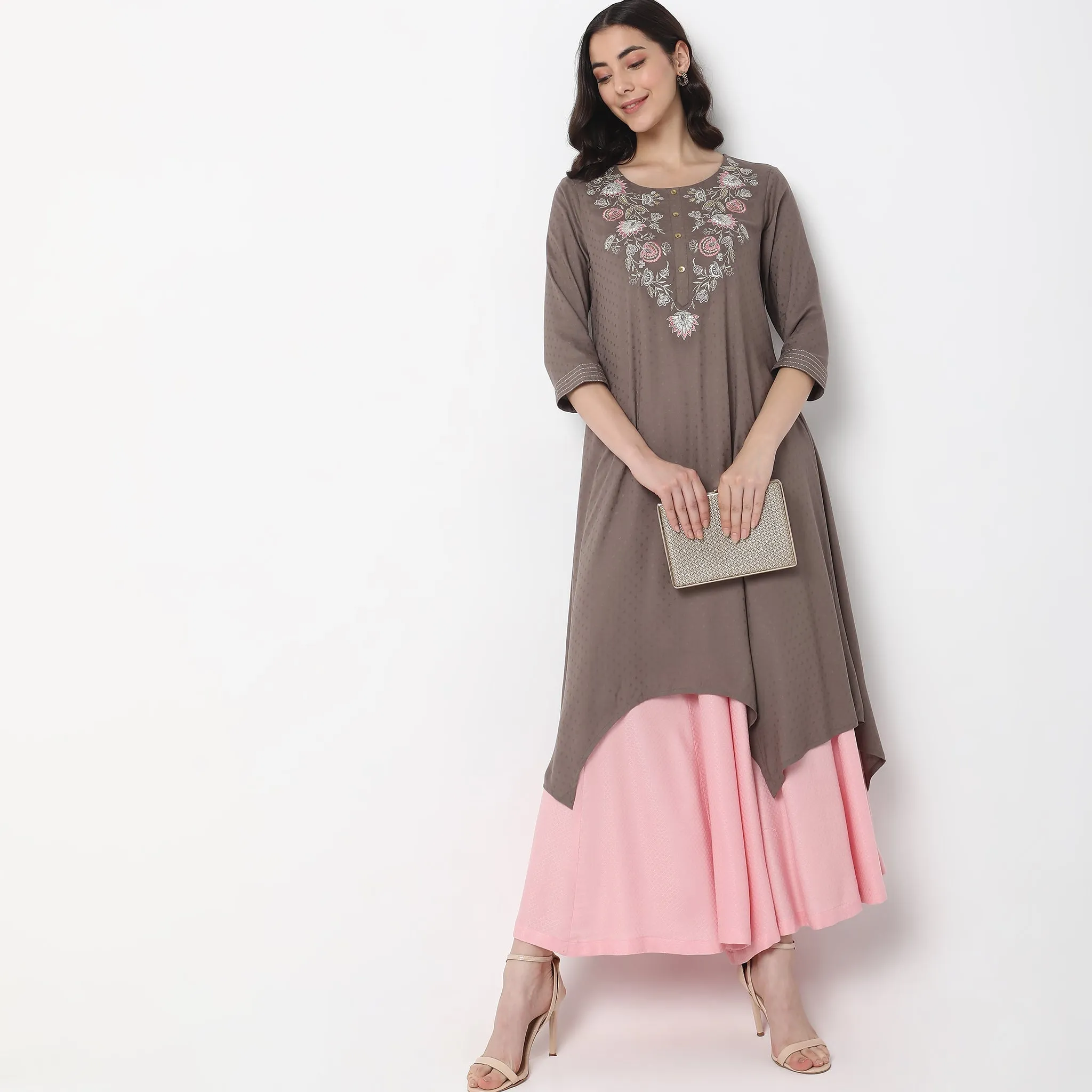 Flare Fit Embroidered Kurta