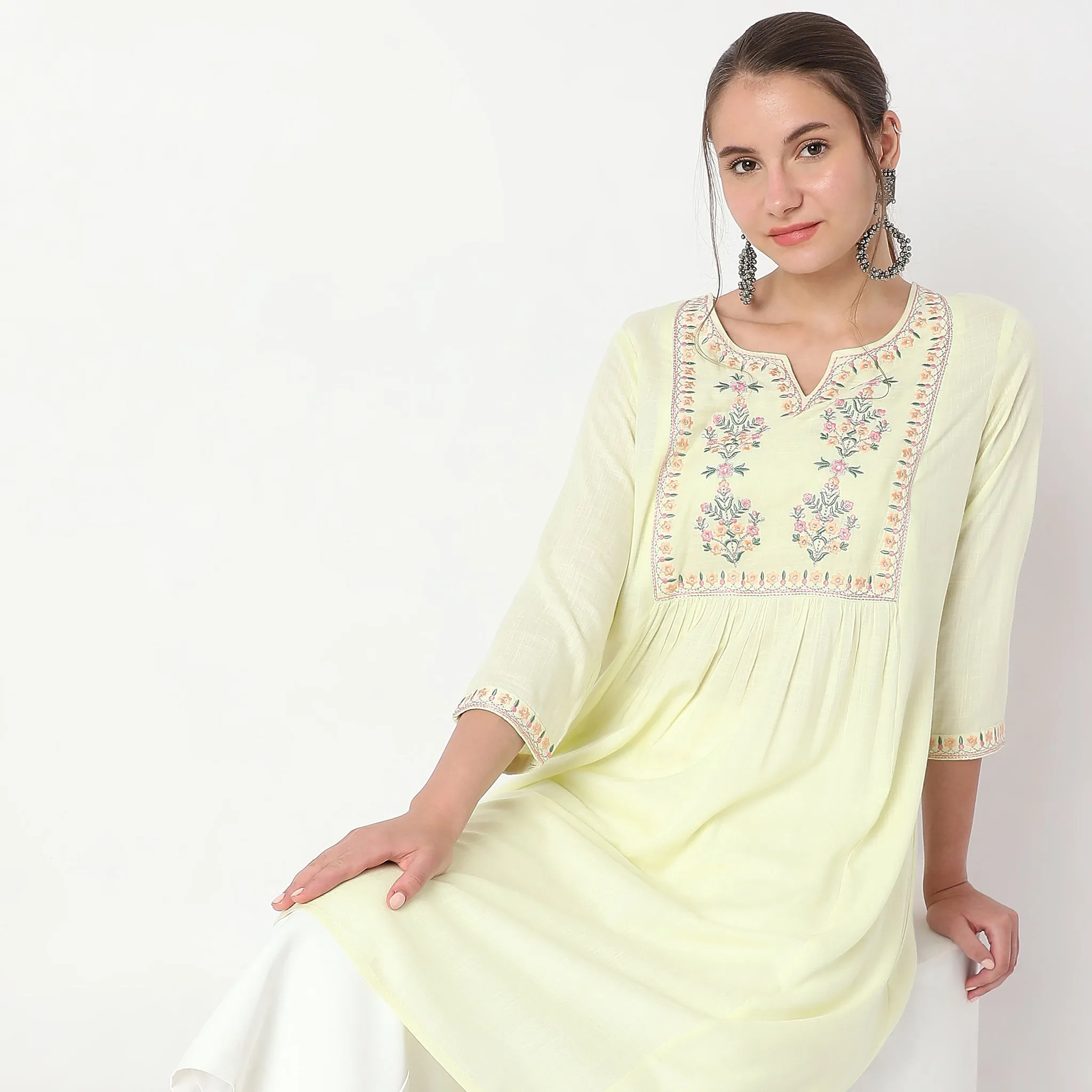 Flare Fit Embroidered Kurta