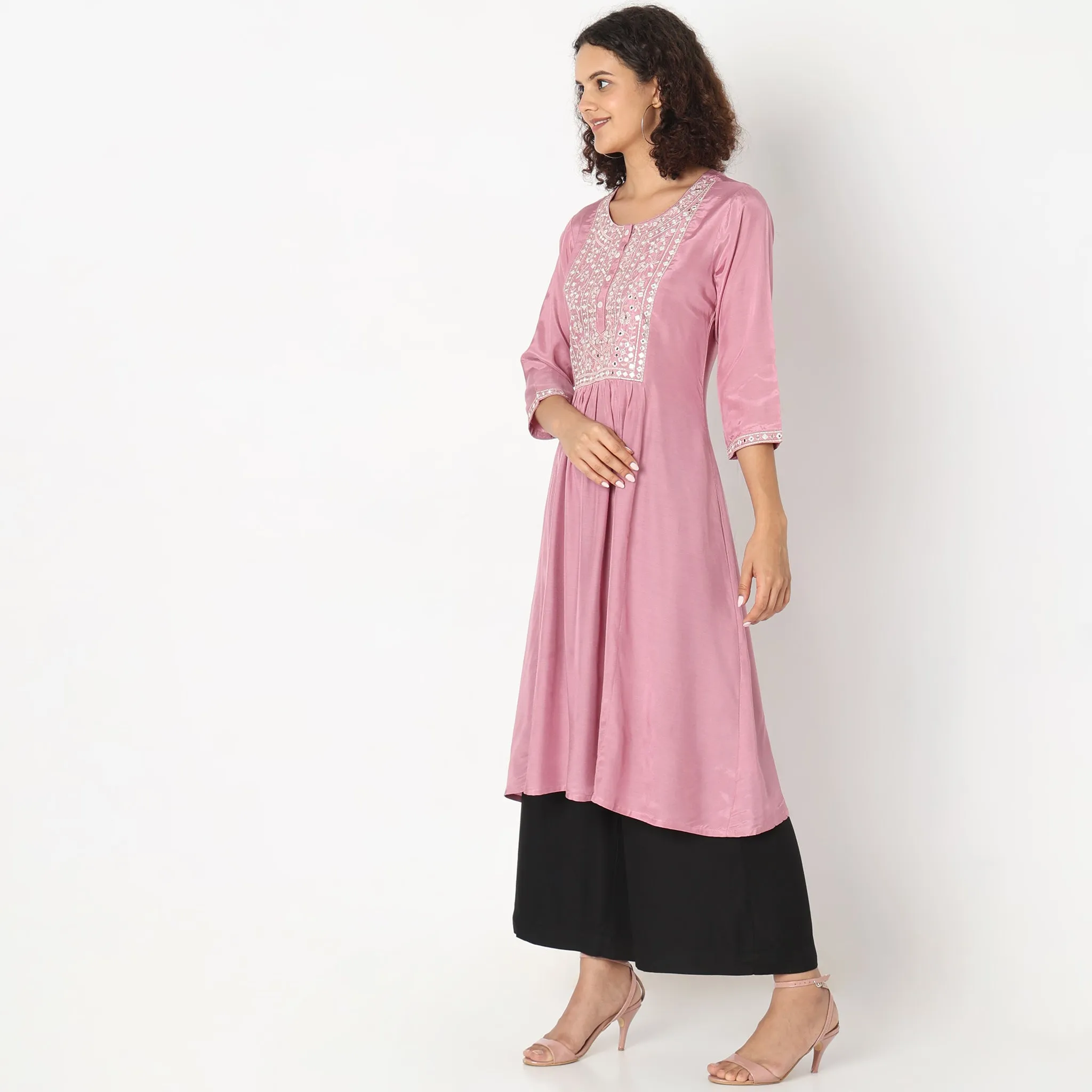 Flare Fit Embroidered Kurta