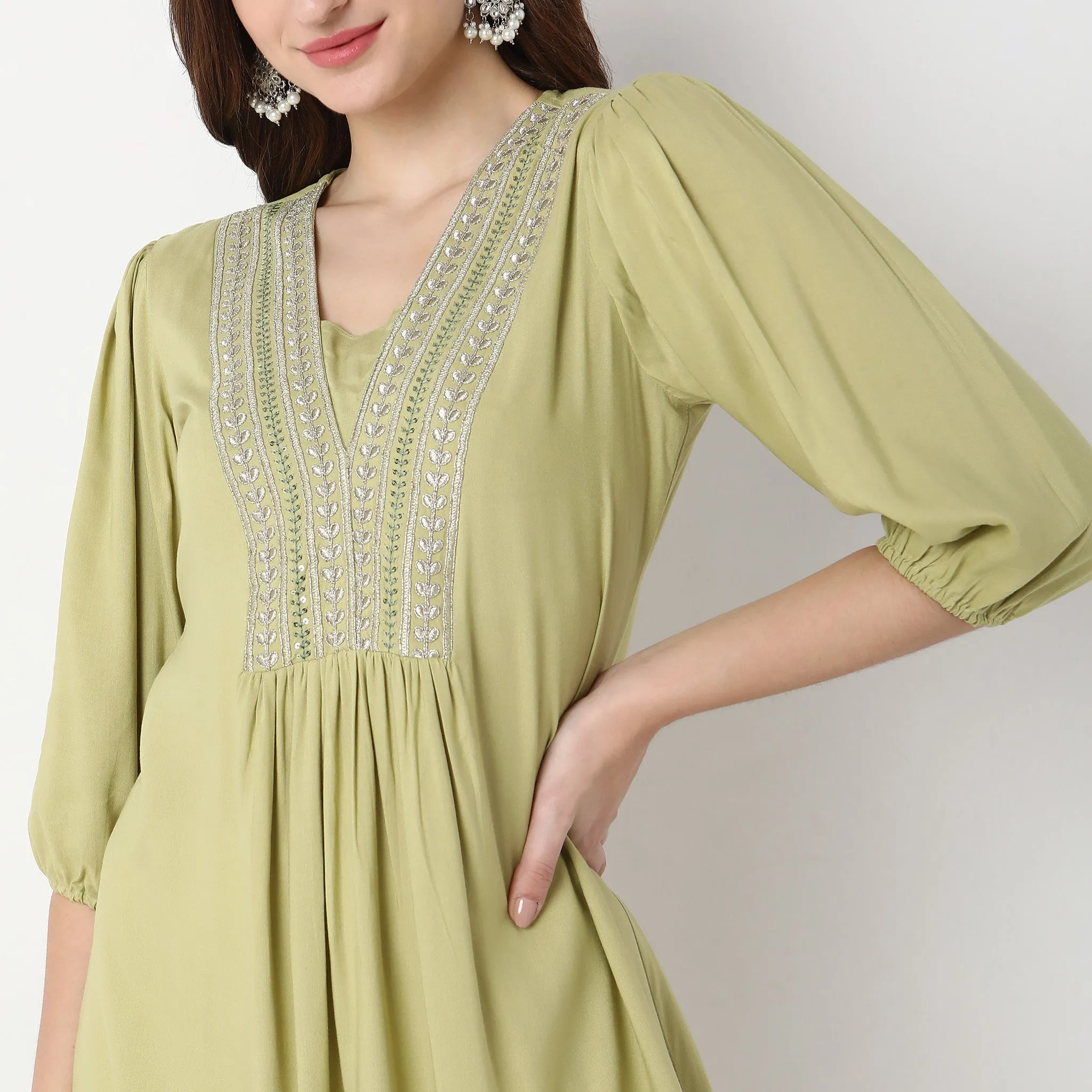 Flare Fit Embroidered Kurta