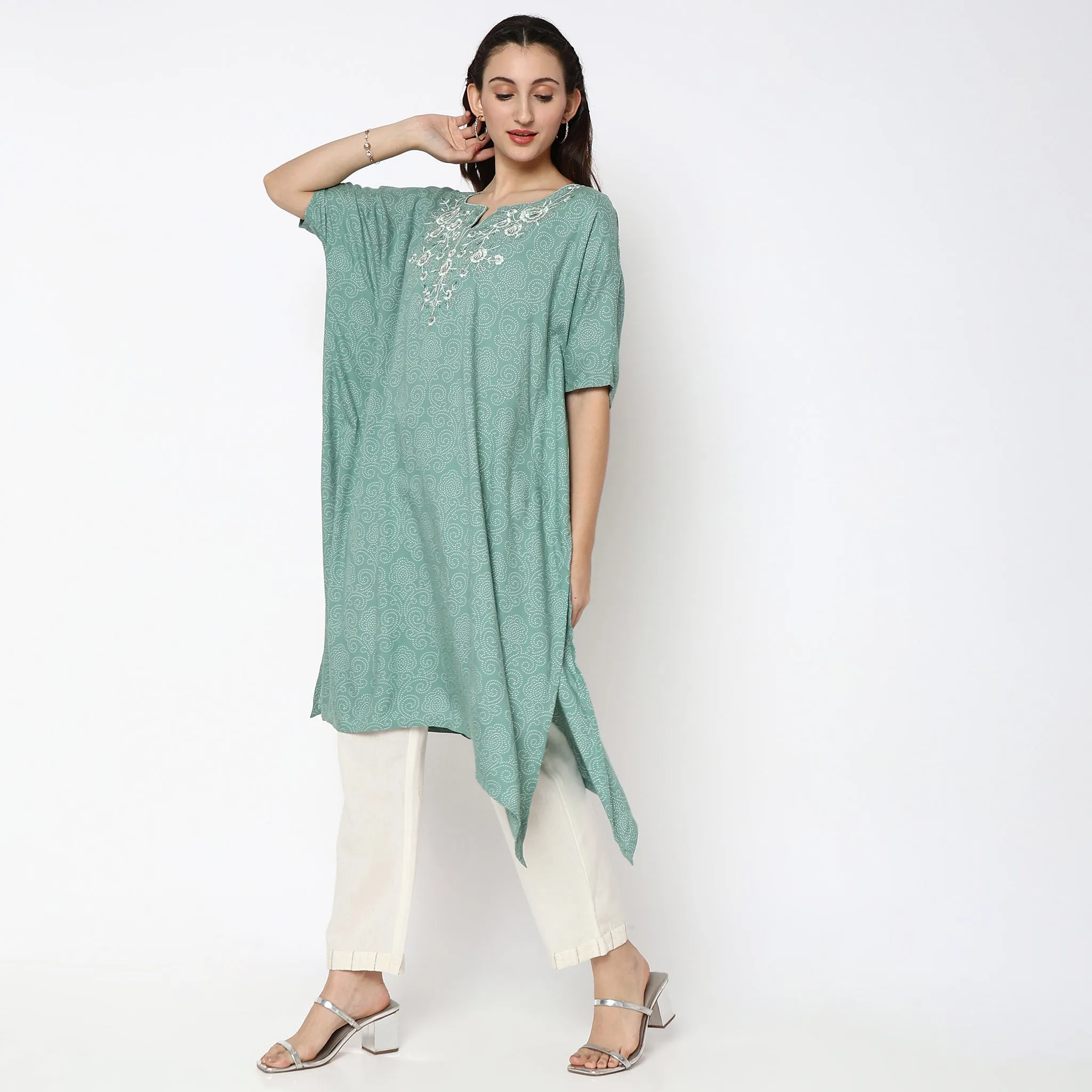 Flare Fit Embroidered Kurta