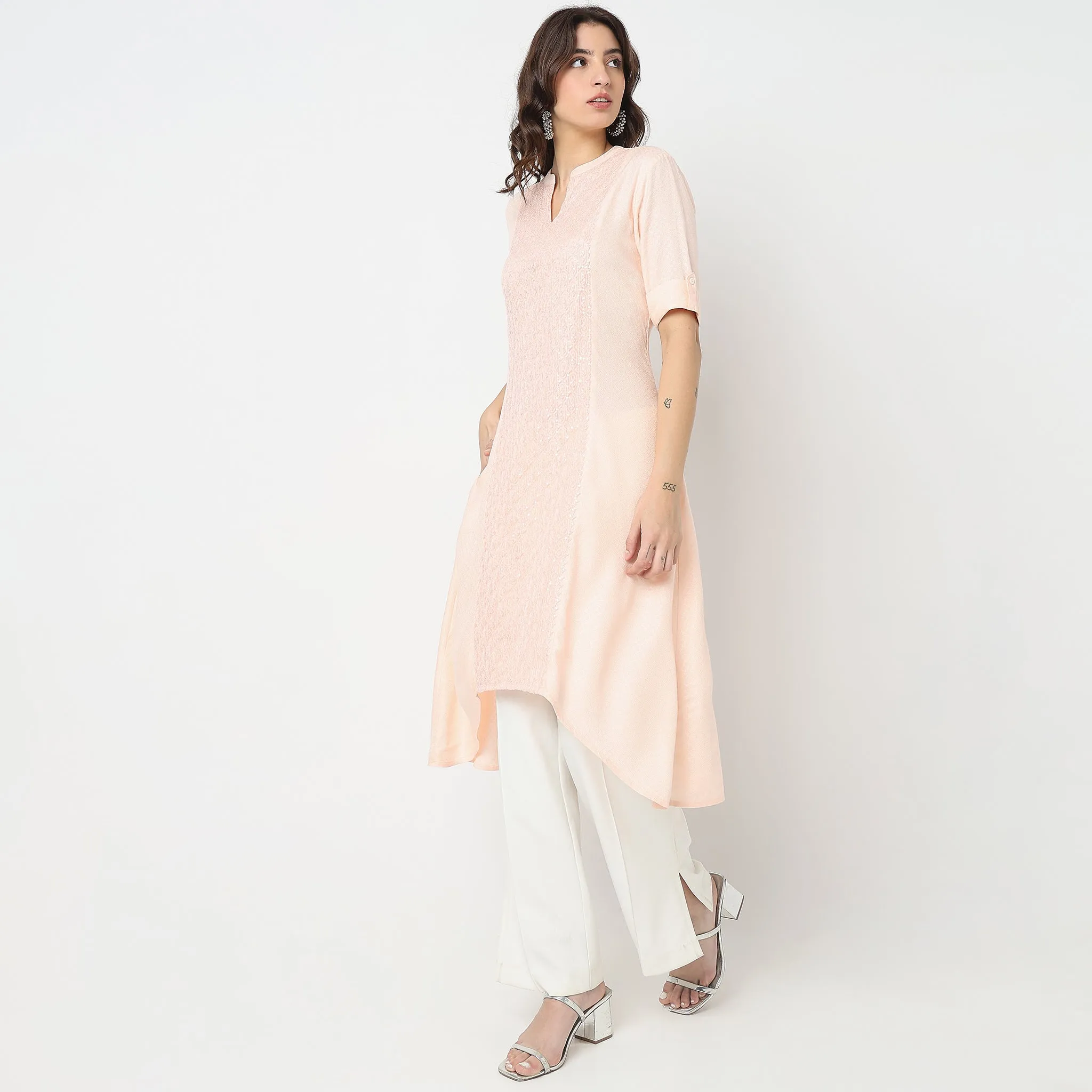 Flare Fit Embroidered Kurta