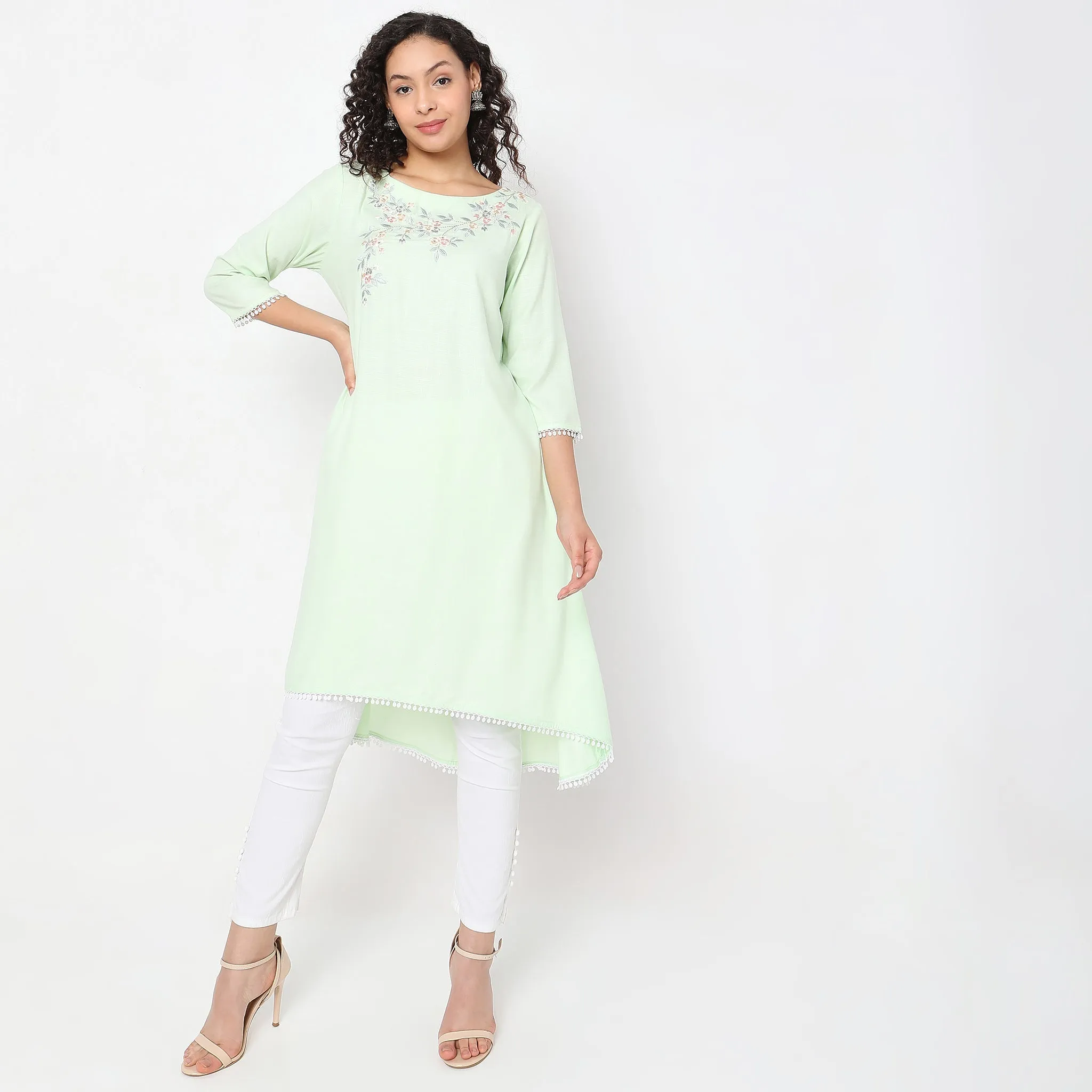 Flare Fit Embroidered Kurta