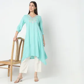 Flare Fit Embroidered Kurta